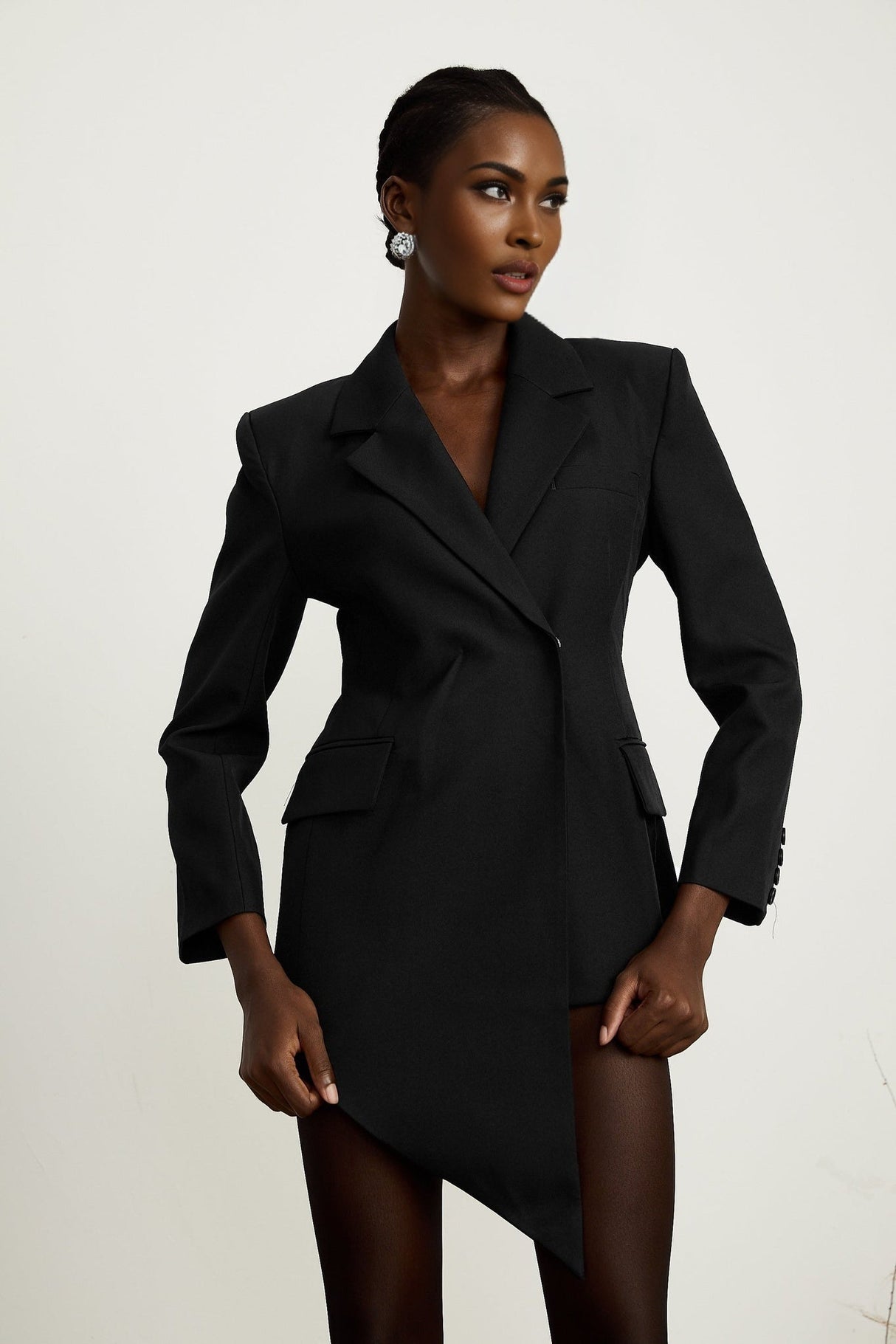Anita Blazer - Notched Lapels - Long Sleeves - Asymmetric Hem - Cinched Waist