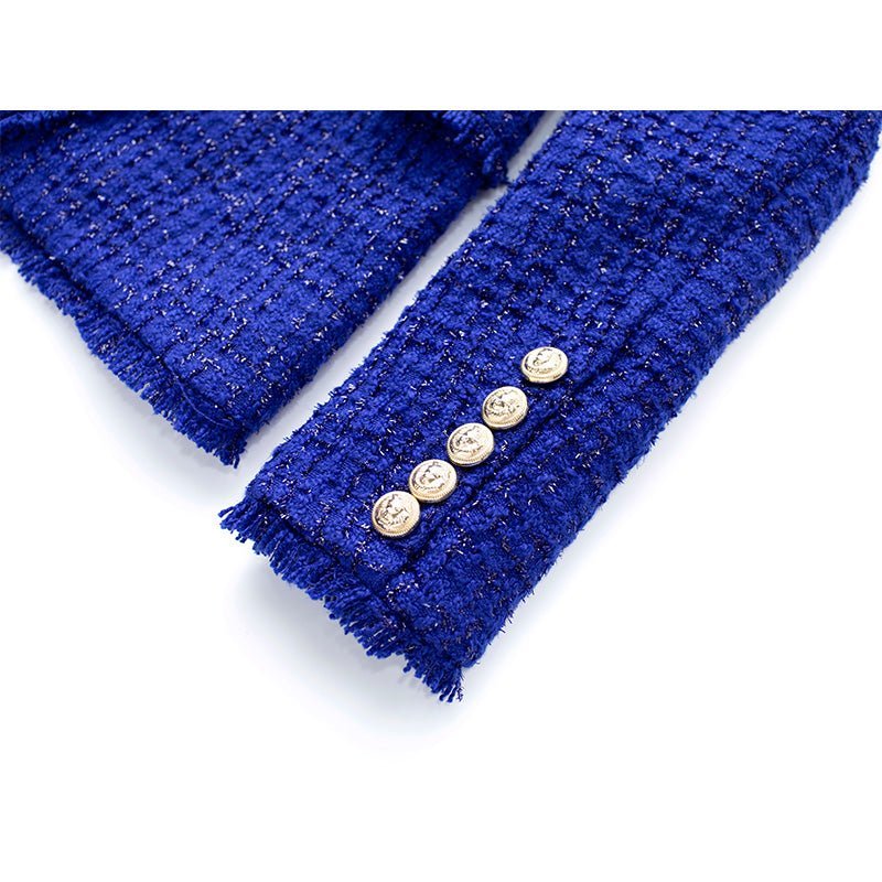 Anita Blazer - Tailored Double - Breasted Silhouette - Luxurious Bouclé Fabric - Fitted Waist - Button Details - Frayed Edges