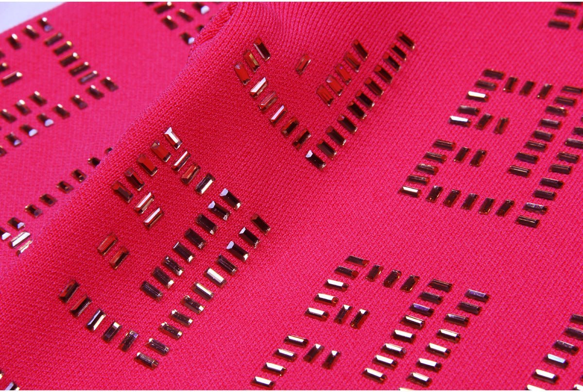 Anita Fitted Cardigan & Mini Skirt Set - Geometric Cutouts - Gold Button Embellishments