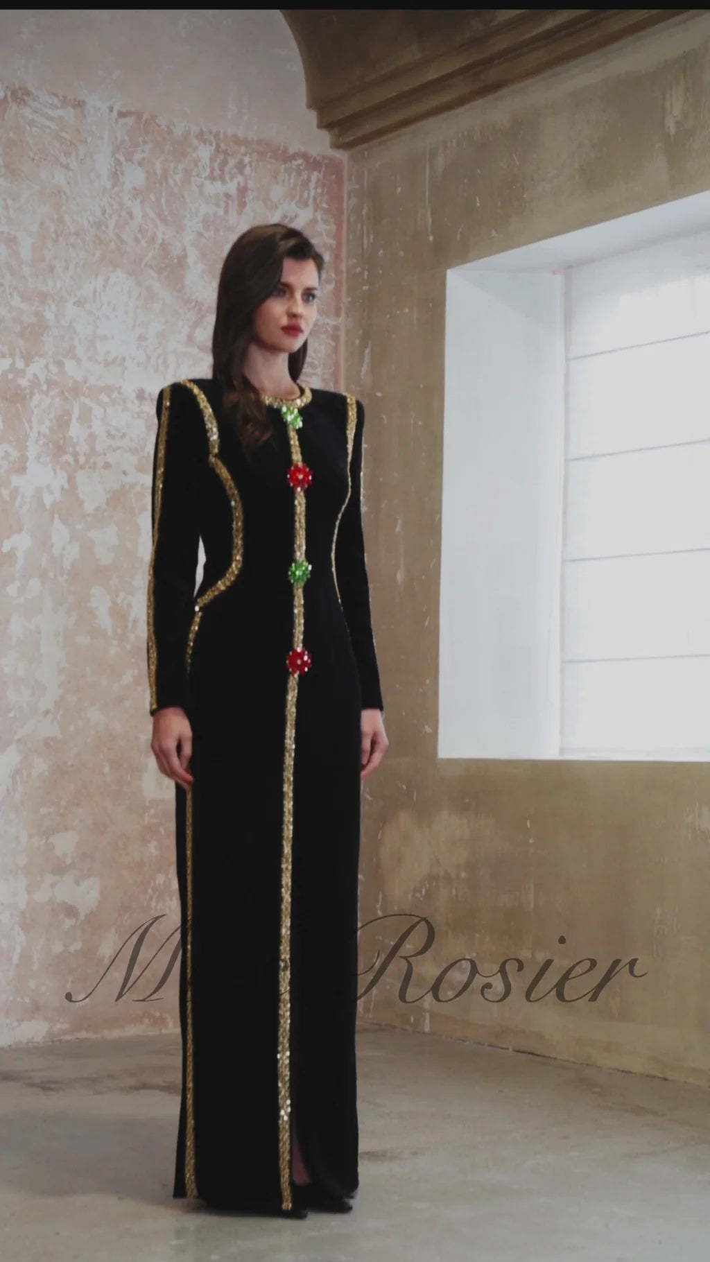 Anna Black Crystal Embellished Front Slit Maxi Dress