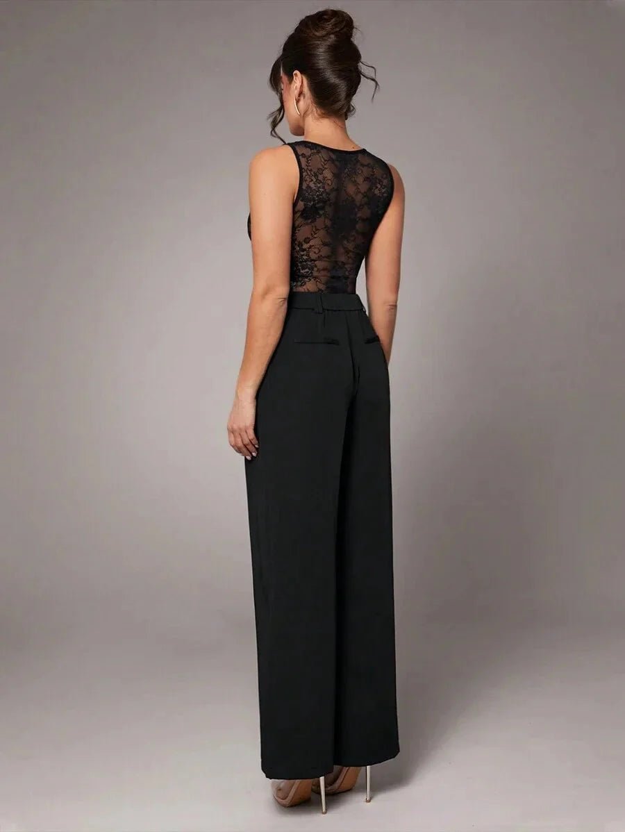 Anna Bodysuit - Medium Stretch Fabric Elasticity - Backless, Contrast Lace - Slim Fit Type - Natural Waist Line (mid Waist) - Modern Look