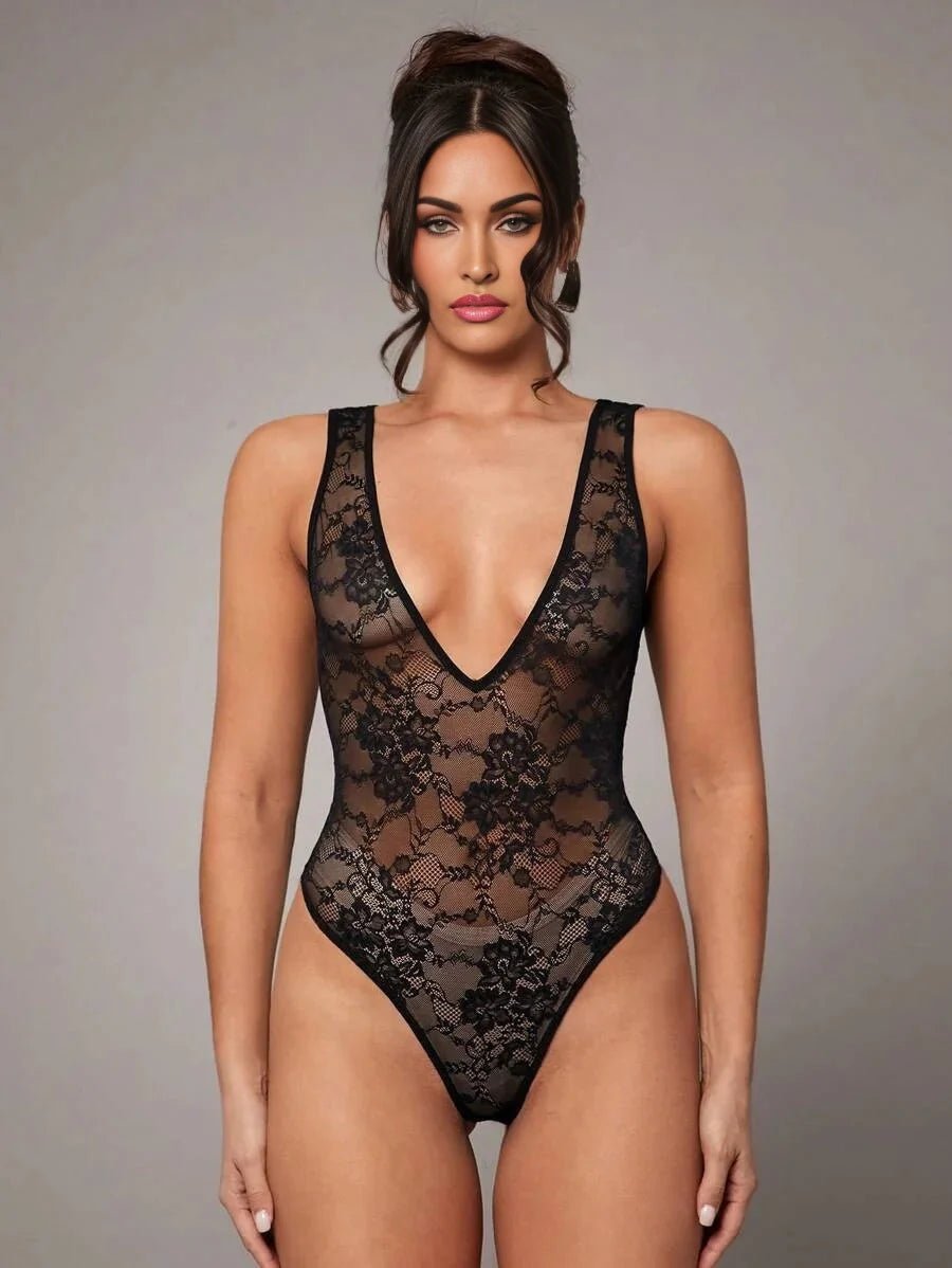 Anna Bodysuit - Medium Stretch Fabric Elasticity - Backless, Contrast Lace - Slim Fit Type - Natural Waist Line (mid Waist) - Modern Look