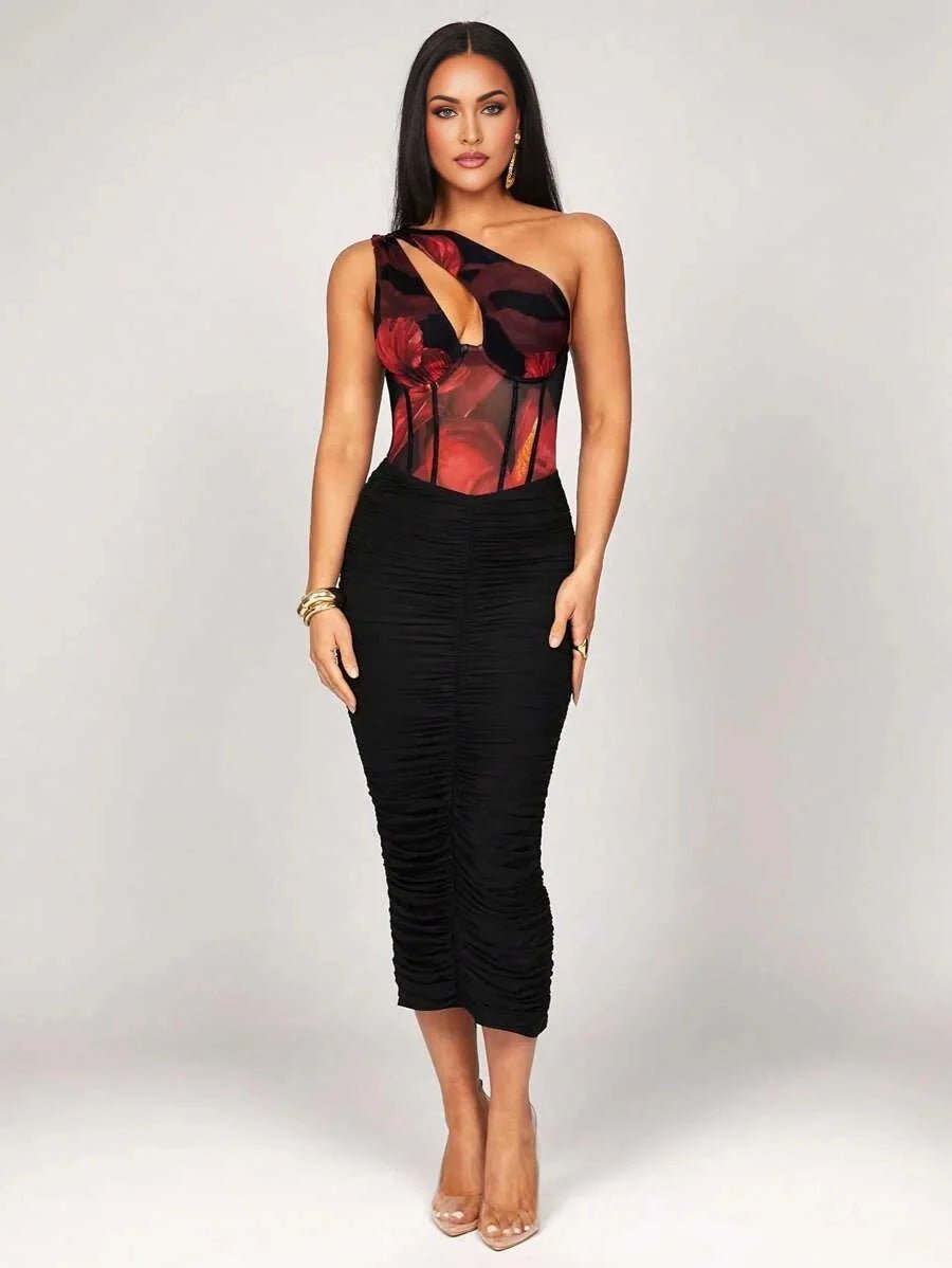 Anna Bodysuit - Slim Fit - High Stretch Fabric - Sleeveless - Asymmetrical, Cut Out - Stage & Concert Occasion - Mid Waist Line