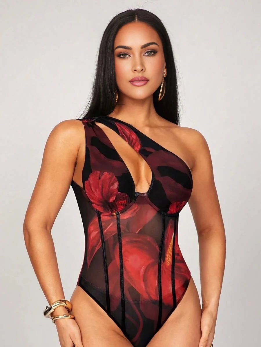 Anna Bodysuit - Slim Fit - High Stretch Fabric - Sleeveless - Asymmetrical, Cut Out - Stage & Concert Occasion - Mid Waist Line