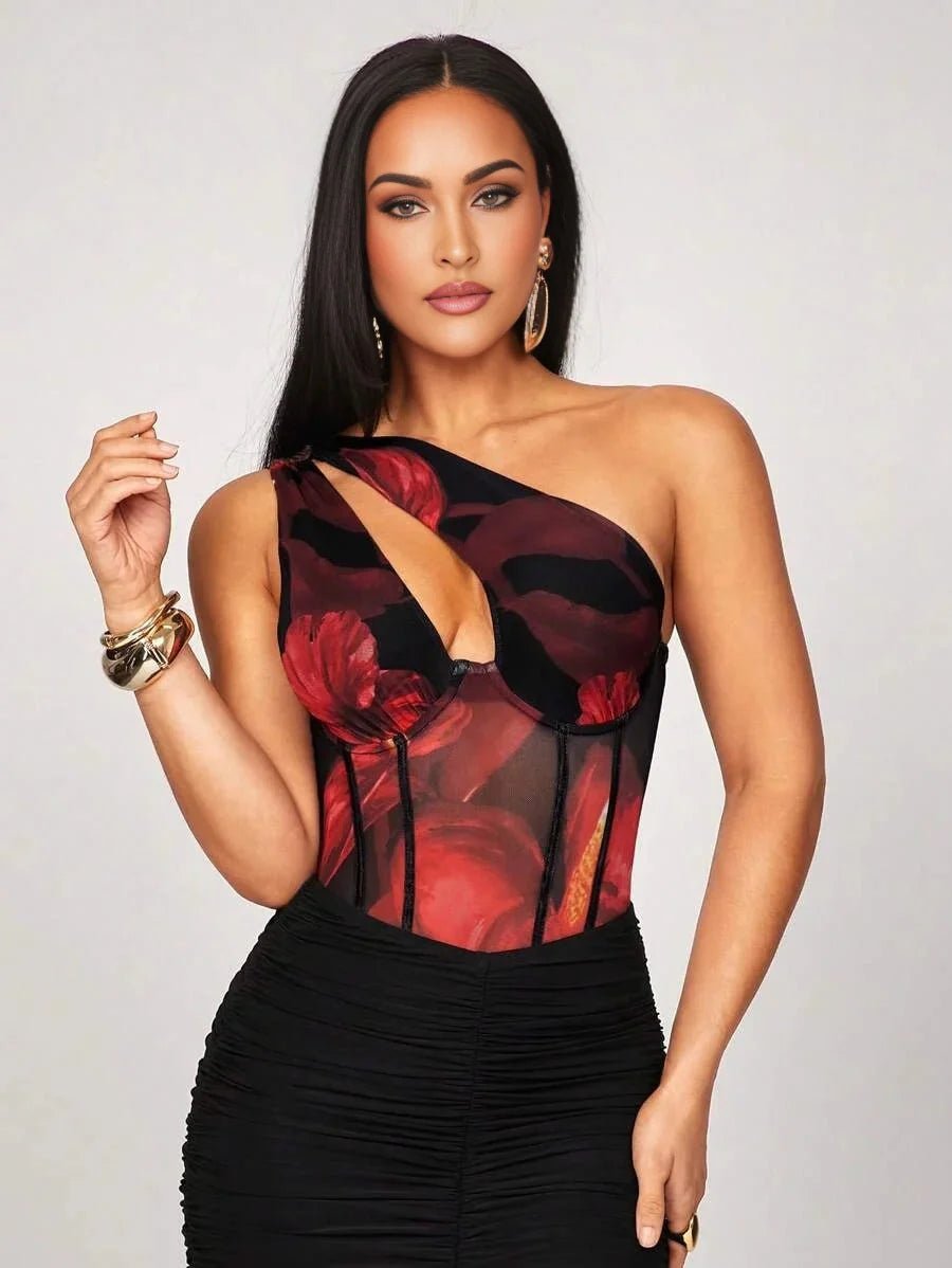 Anna Bodysuit - Slim Fit - High Stretch Fabric - Sleeveless - Asymmetrical, Cut Out - Stage & Concert Occasion - Mid Waist Line