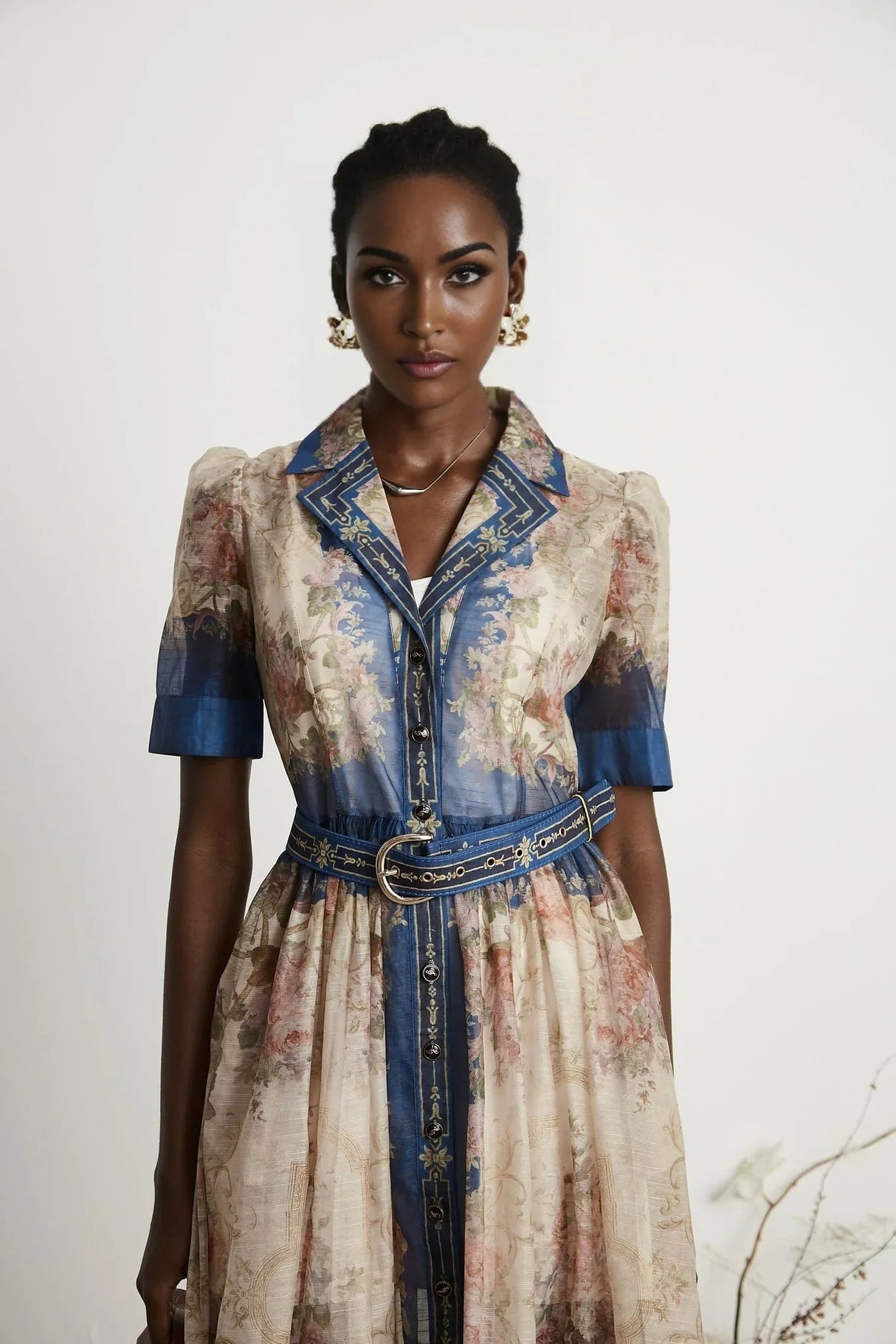 Anna Midi Dress – Long Sleeves – Lapels – Pattern Printed