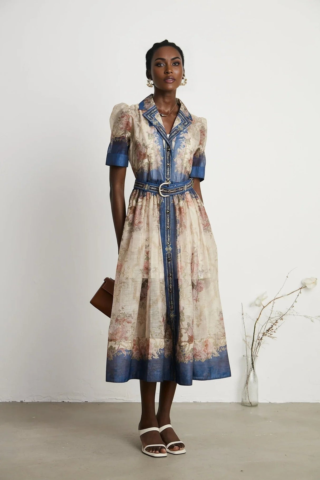 Anna Midi Dress – Long Sleeves – Lapels – Pattern Printed