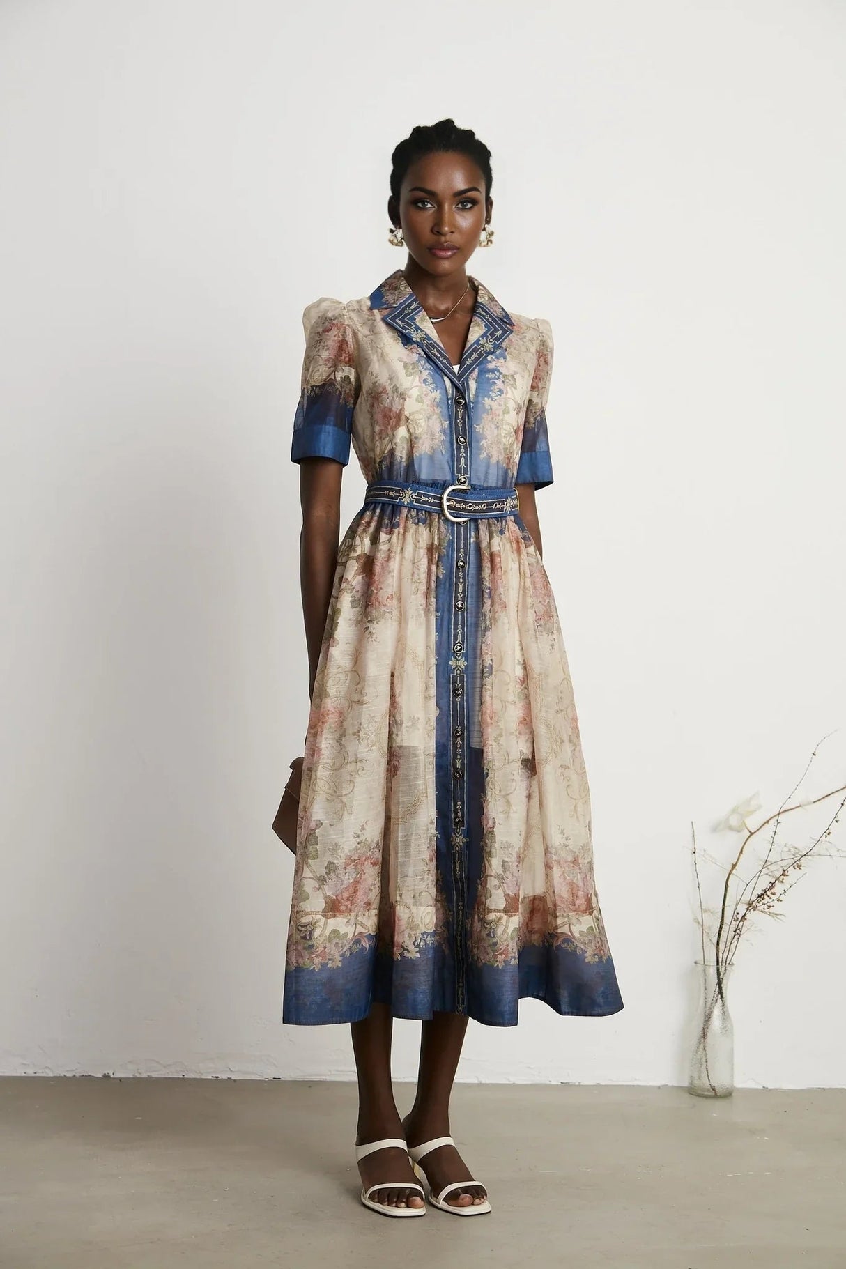 Anna Midi Dress – Long Sleeves – Lapels – Pattern Printed