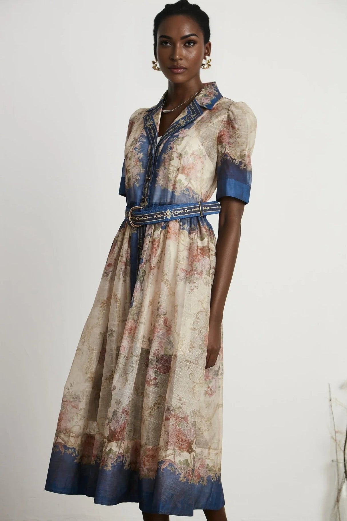 Anna Midi Dress – Long Sleeves – Lapels – Pattern Printed