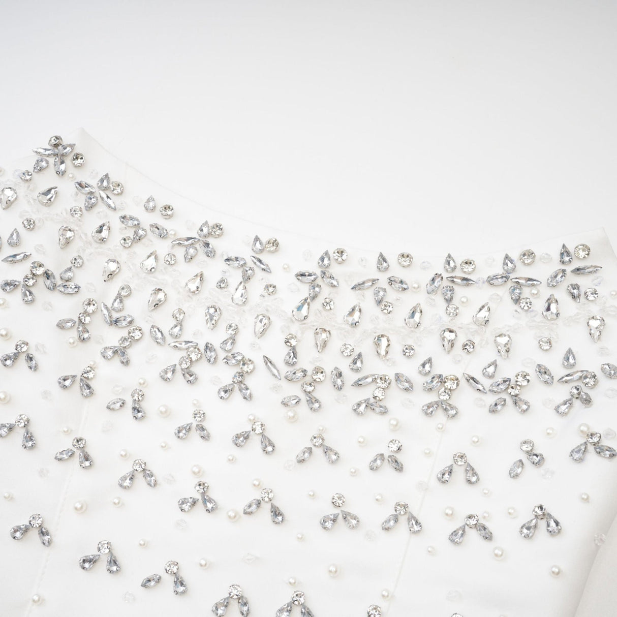 Anna Mini Dress - Sleeveless Off - Shoulder Design - Fully Embellished - Mini Length with Back Zipper