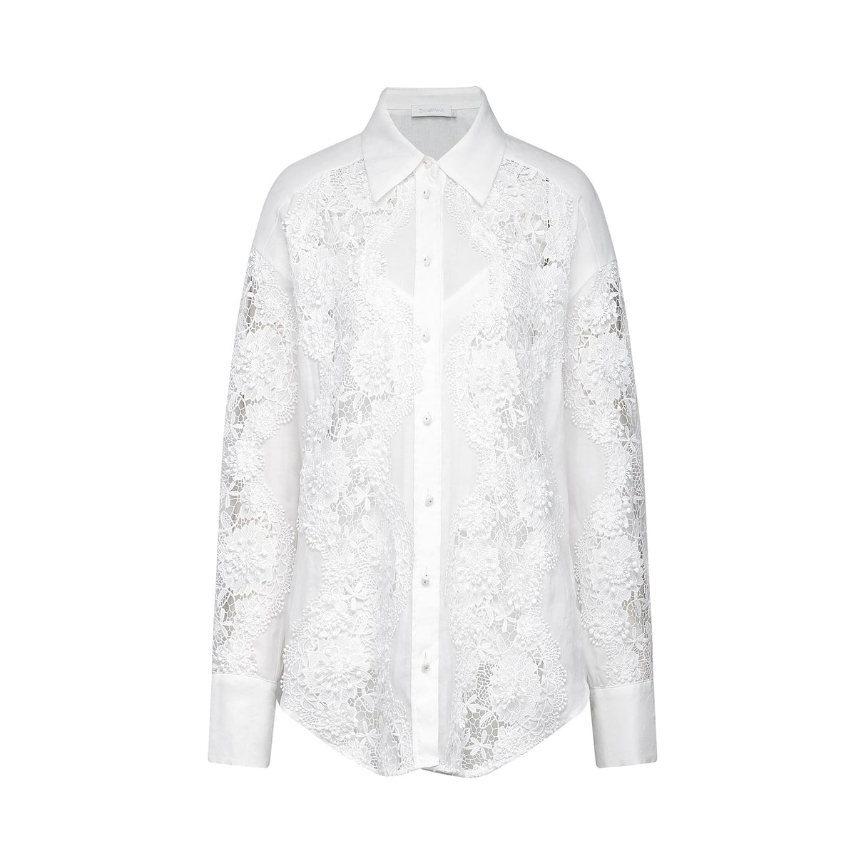 Anna Shirt - Long Sleeve Lapel Button - Cut - Out Lace - Embroidered Midi Top