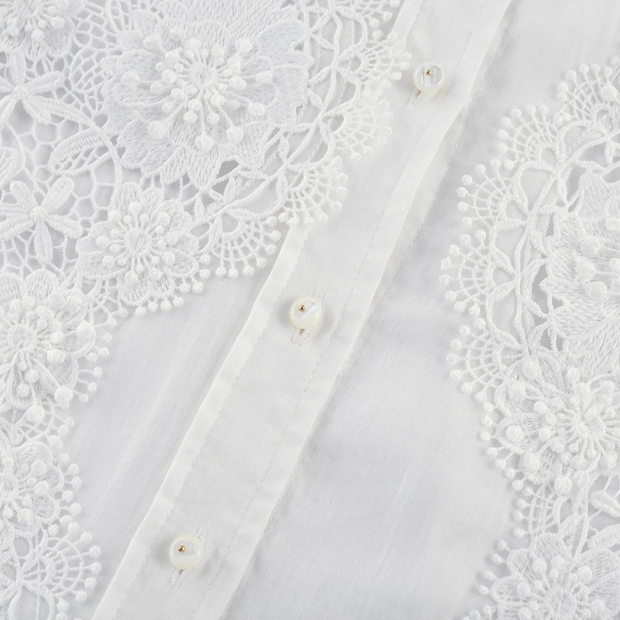 Anna Shirt - Long Sleeve Lapel Button - Cut - Out Lace - Embroidered Midi Top