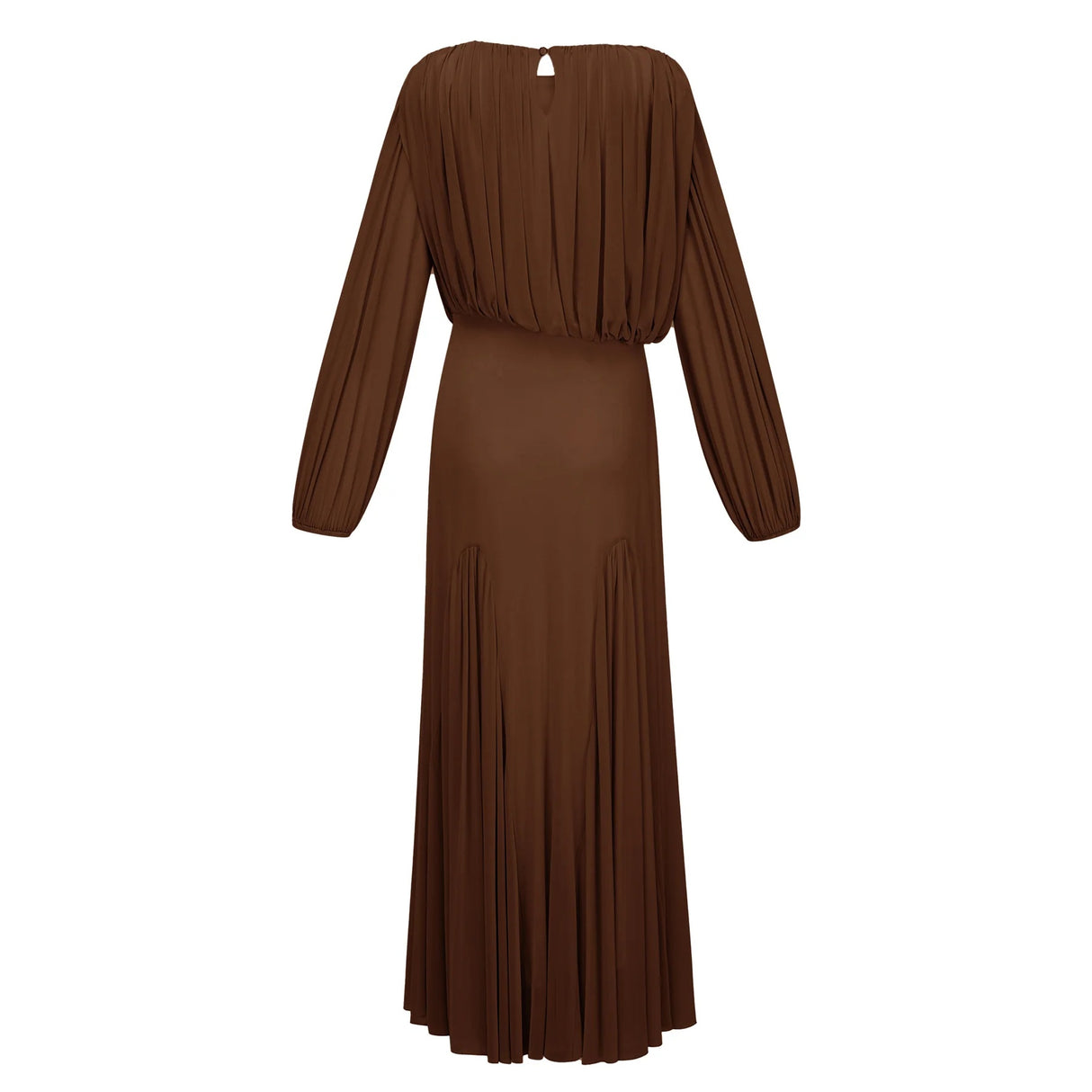 Annabelle Brown Lantern Sleeve Pleated Maxi Dress