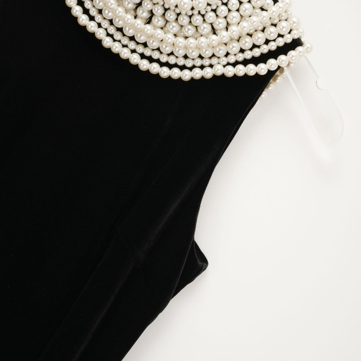 Annabelle Dress - Velvet - Pearl - Embellished - Open Back - Ankle - Length - Sleeveless - High Neck - Draping - Rear Slit - Zip Fastening