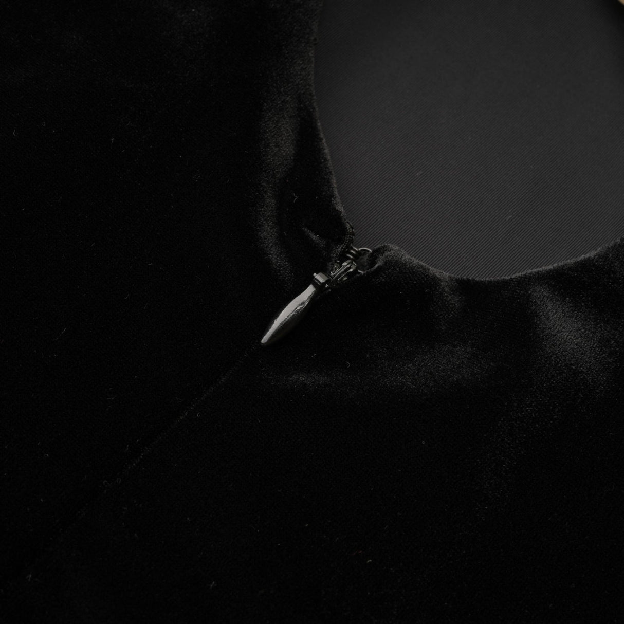 Annabelle Dress - Velvet - Pearl - Embellished - Open Back - Ankle - Length - Sleeveless - High Neck - Draping - Rear Slit - Zip Fastening