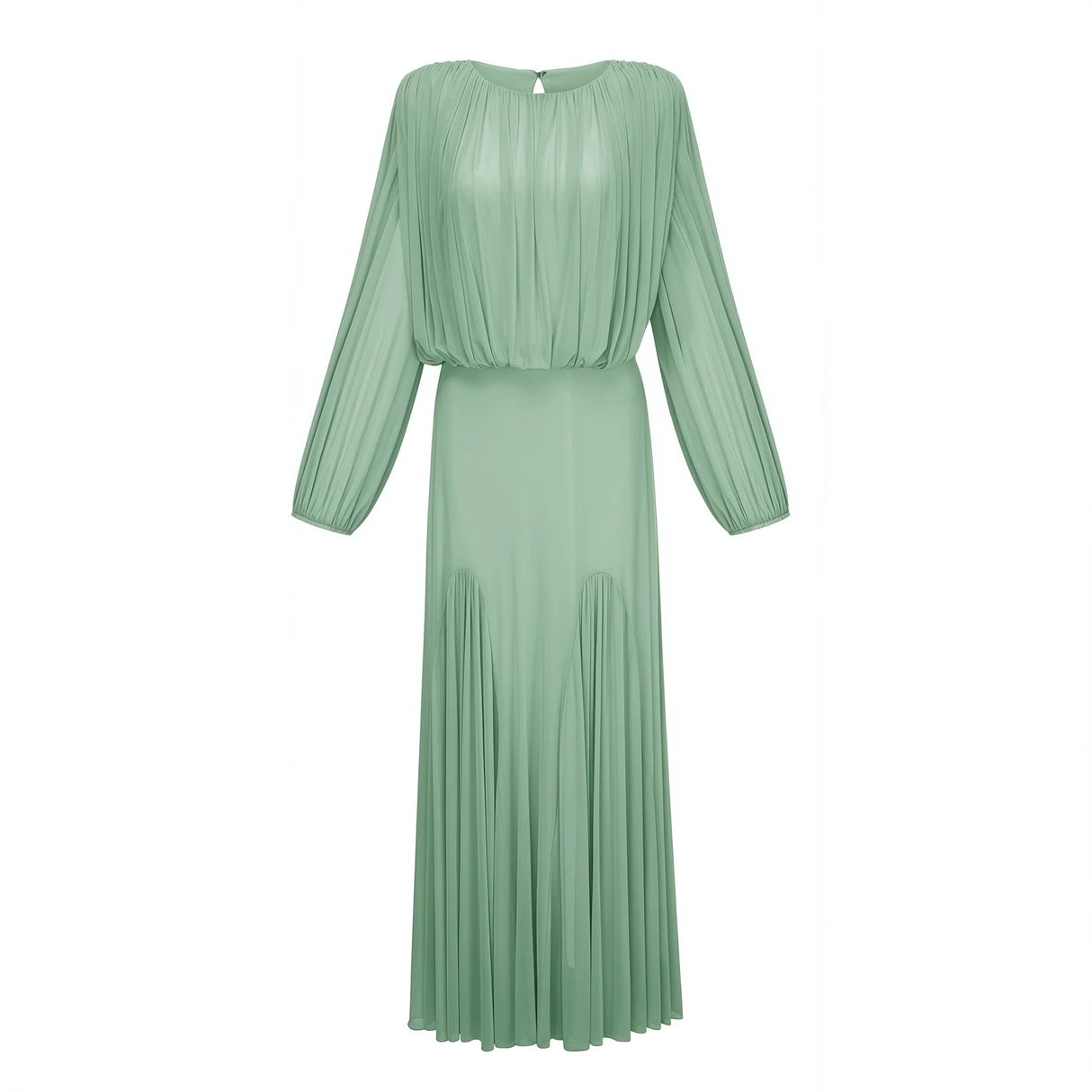 Annabelle Green Lantern Sleeve Pleated Maxi Dress