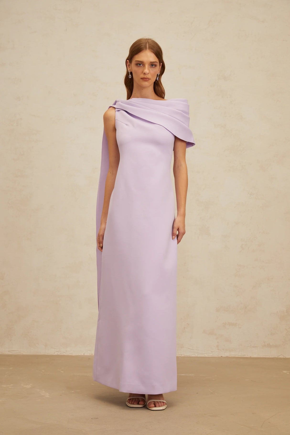 Annabelle Purple CapeDesign Ribbon Maxi Dress