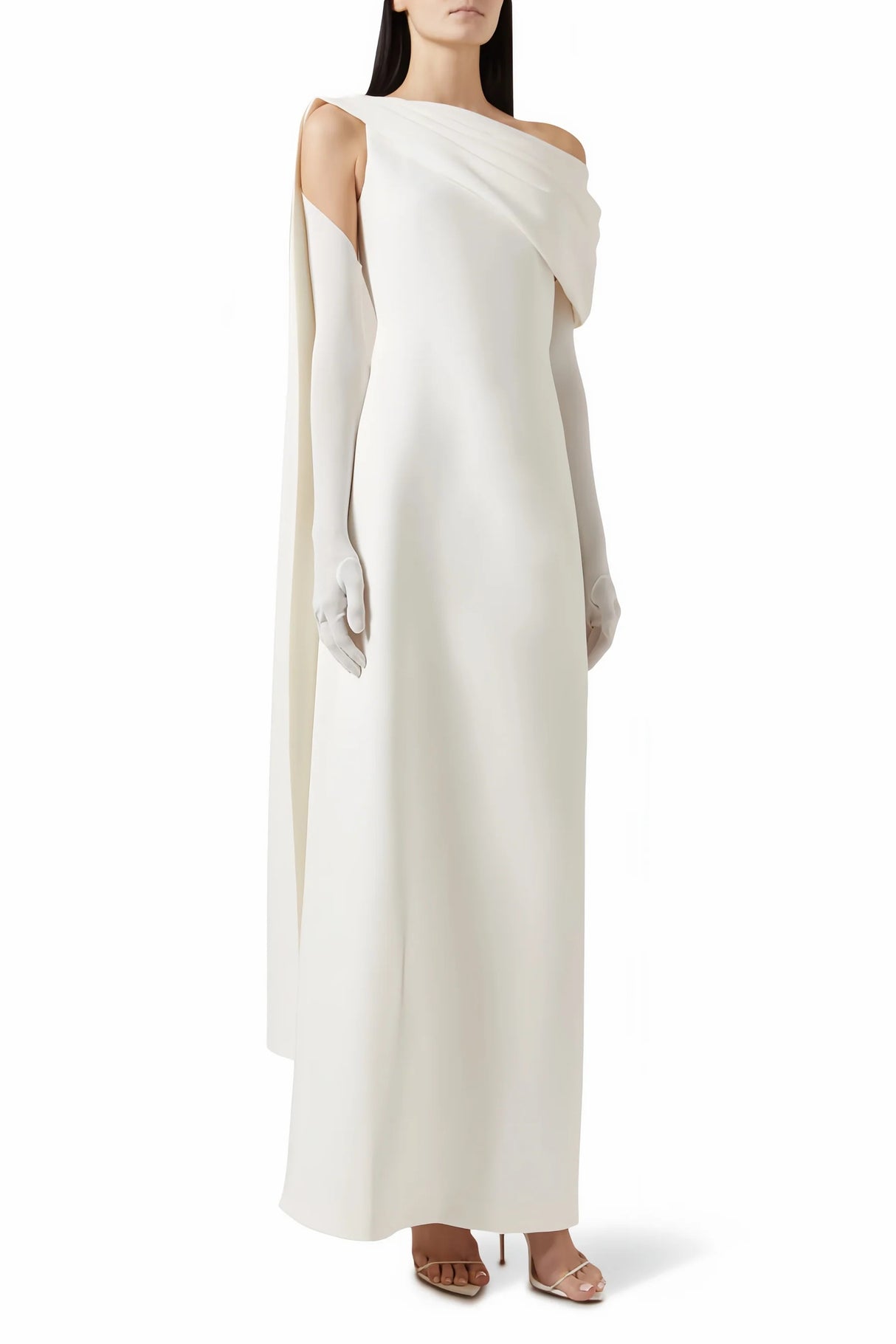 Annabelle White CapeDesign Ribbon Maxi Dress Without Gloves