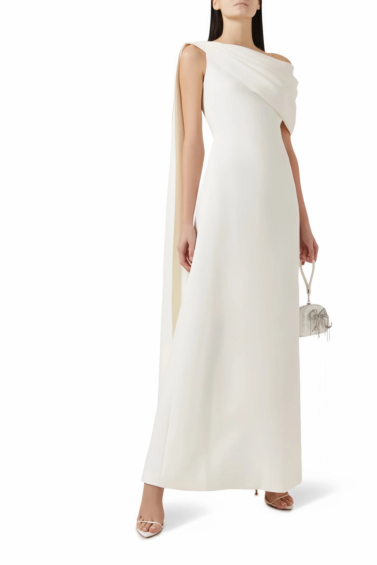 Annabelle White CapeDesign Ribbon Maxi Dress Without Gloves
