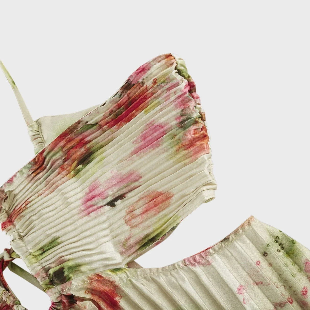 Annalee Floral Maxi Dress - Sleeveless Halter Neck - Bustier Style with Cut - out Design - Pleated with Front Button Fastening