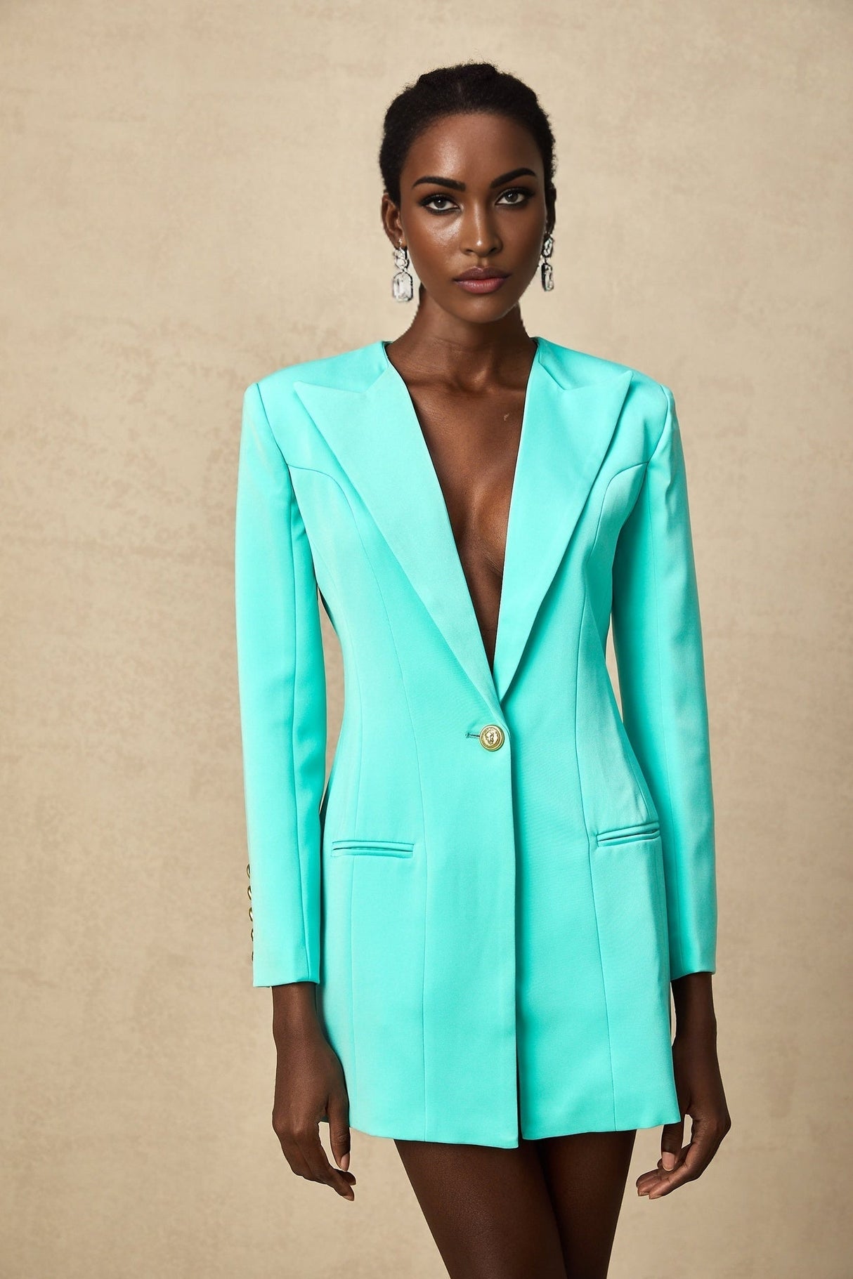 Annalee Mini Dress - Long Sleeve - Peak Lapels - Cinched Waist - Embossed Buttons