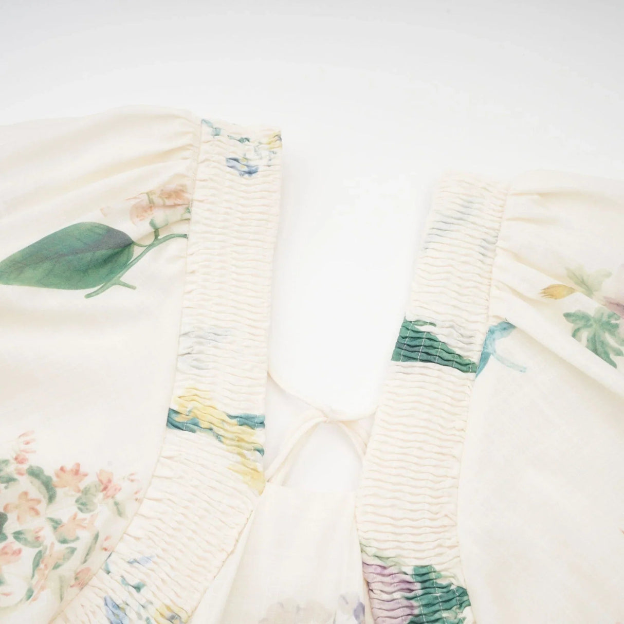 Annalisa Floral Midi Dress - V - Neck - Short Puff Sleeves - Flounce Hem - A - line Skirt Cut