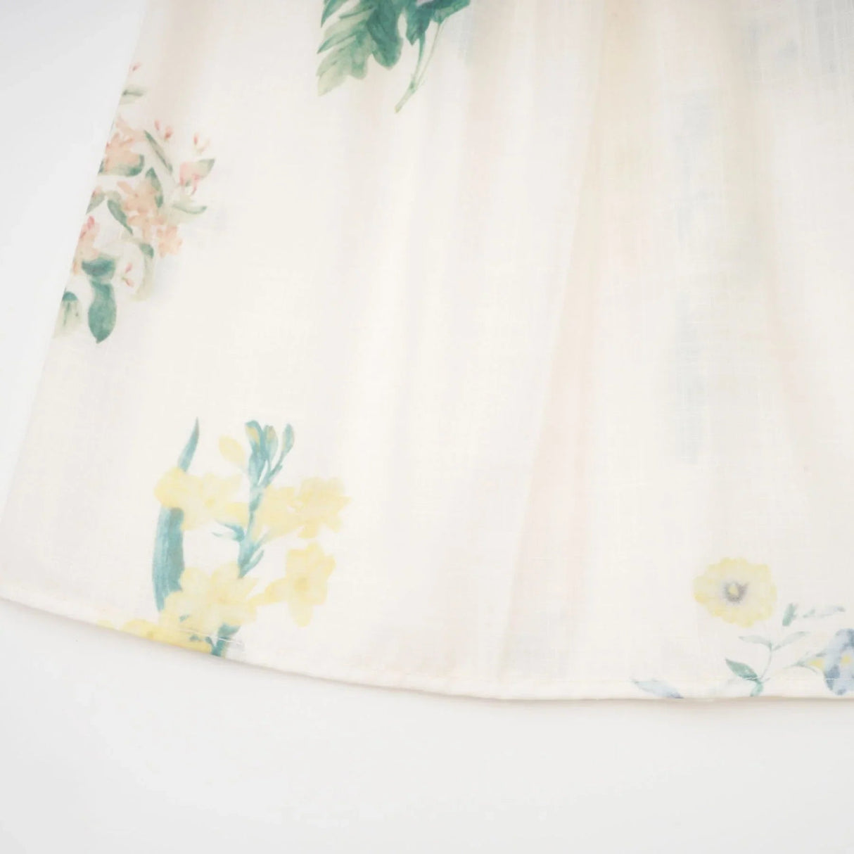 Annalisa Floral Midi Dress - V - Neck - Short Puff Sleeves - Flounce Hem - A - line Skirt Cut