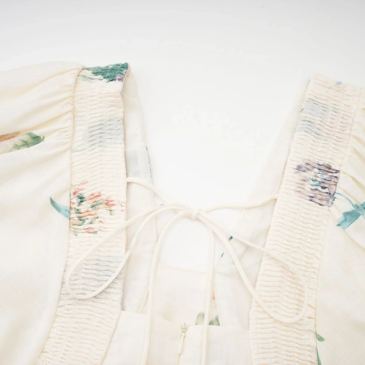 Annalisa Floral Midi Dress - V - Neck - Short Puff Sleeves - Flounce Hem - A - line Skirt Cut