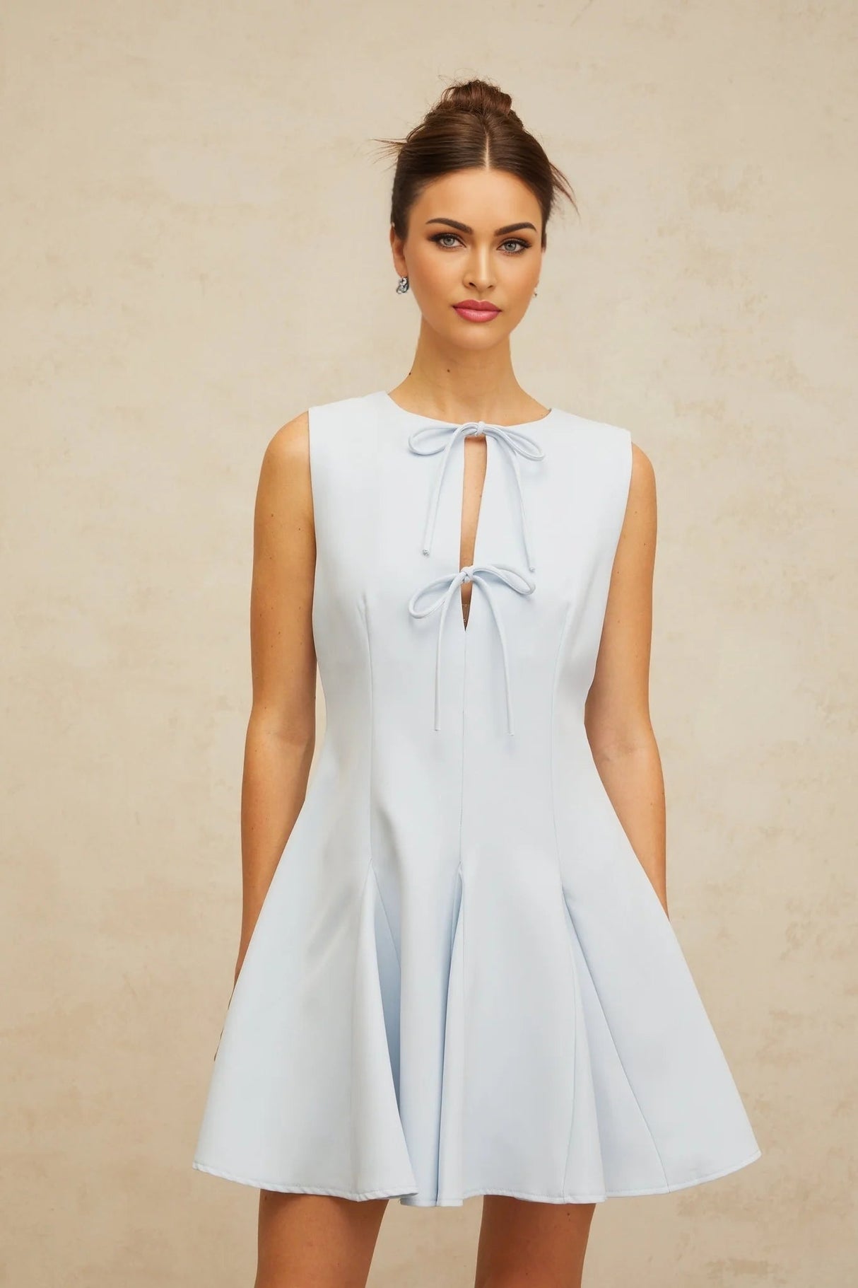 Annalisa Mini Dress Blue Bowknot Godet Design & Cut - Out Detailing