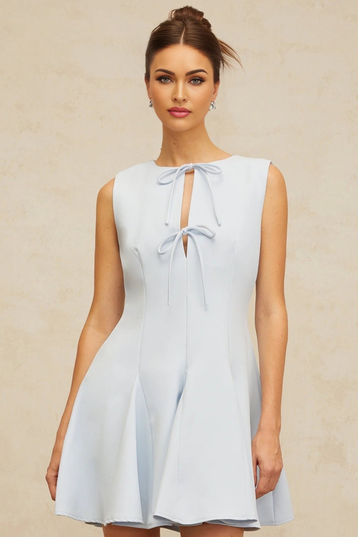 Annalisa Mini Dress Blue Bowknot Godet Design & Cut - Out Detailing