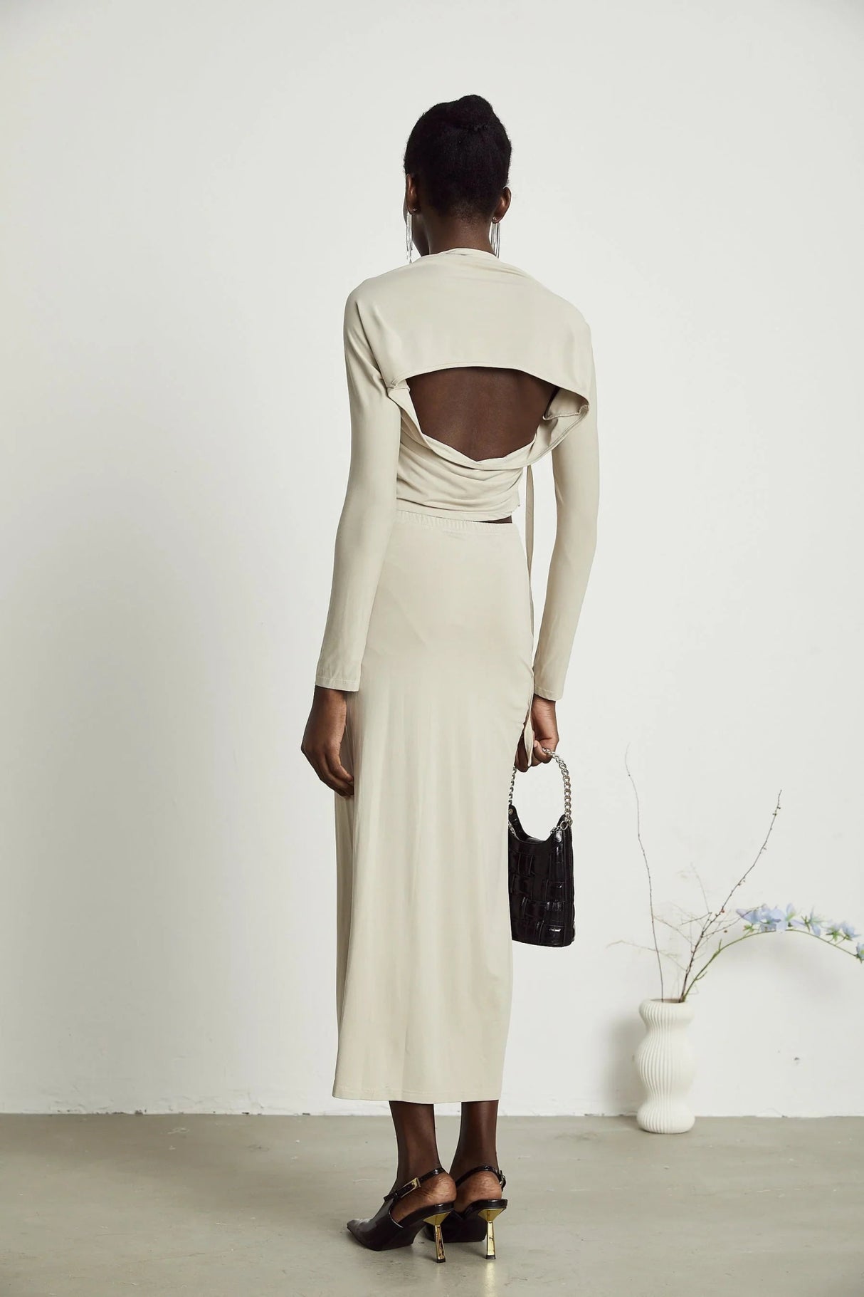 Annalisa Top & Skirt Set - Layered Construction - Cut - Out Design - Adjustable Halter Strap - Side Slit - Gathered Effect