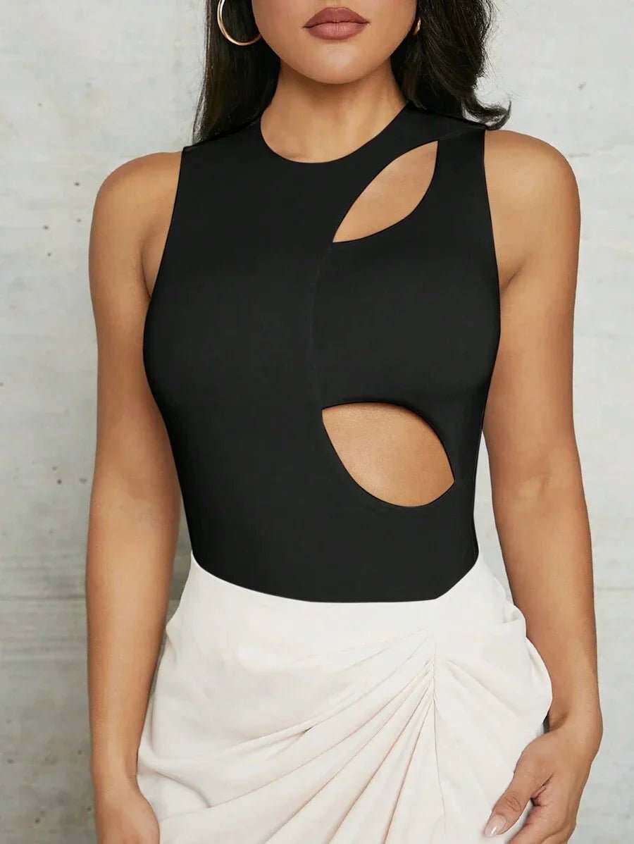 Annamaria Bodysuit - Medium Stretch Knitted Fabric - Slim Fit - Sleeveless - Round Neck - Natural Mid Waist - Forest - Safe Fibers - Cut Out