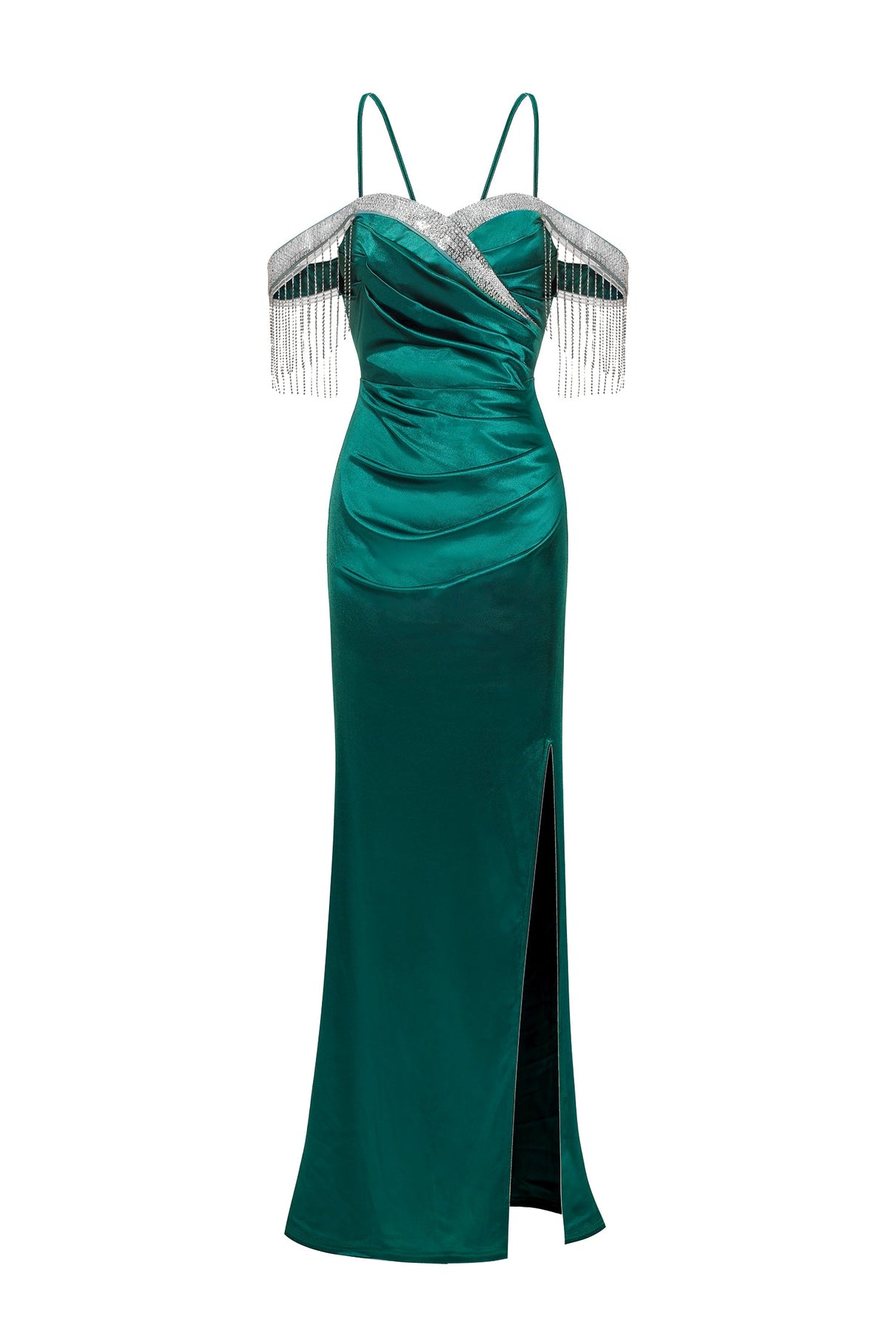 Annamaria Green Sequin Fringe Off-Shoulder Dress