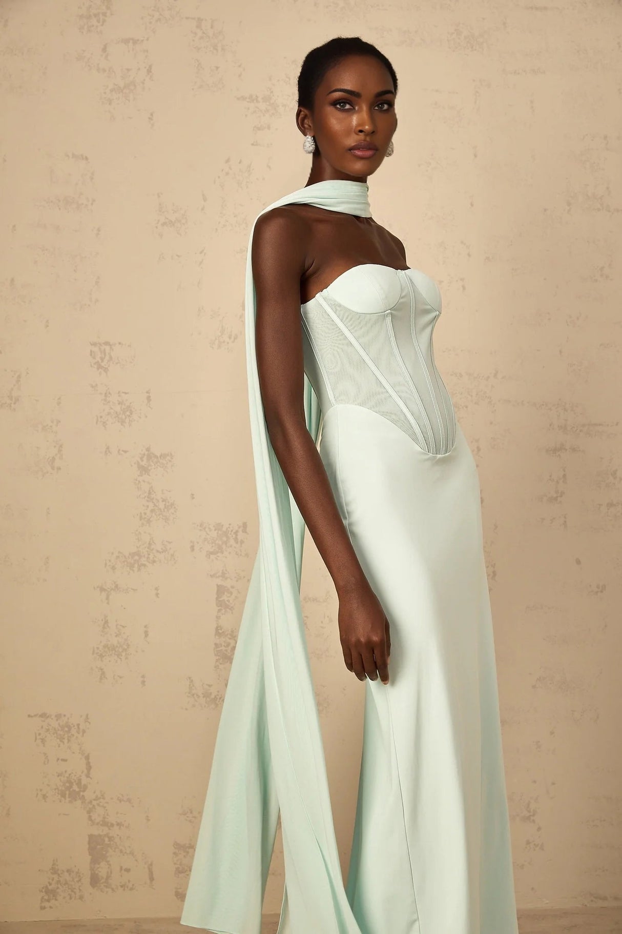 Annamaria Maxi Dress Mint Green Corset & Tulle Detail