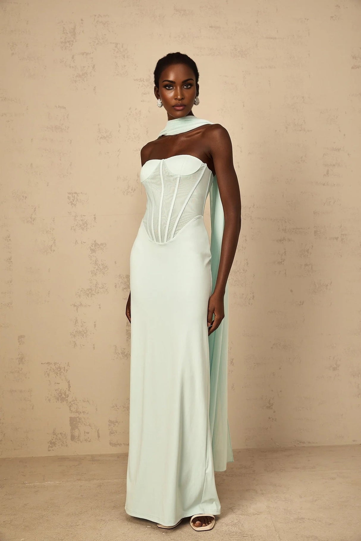Annamaria Maxi Dress Mint Green Corset & Tulle Detail