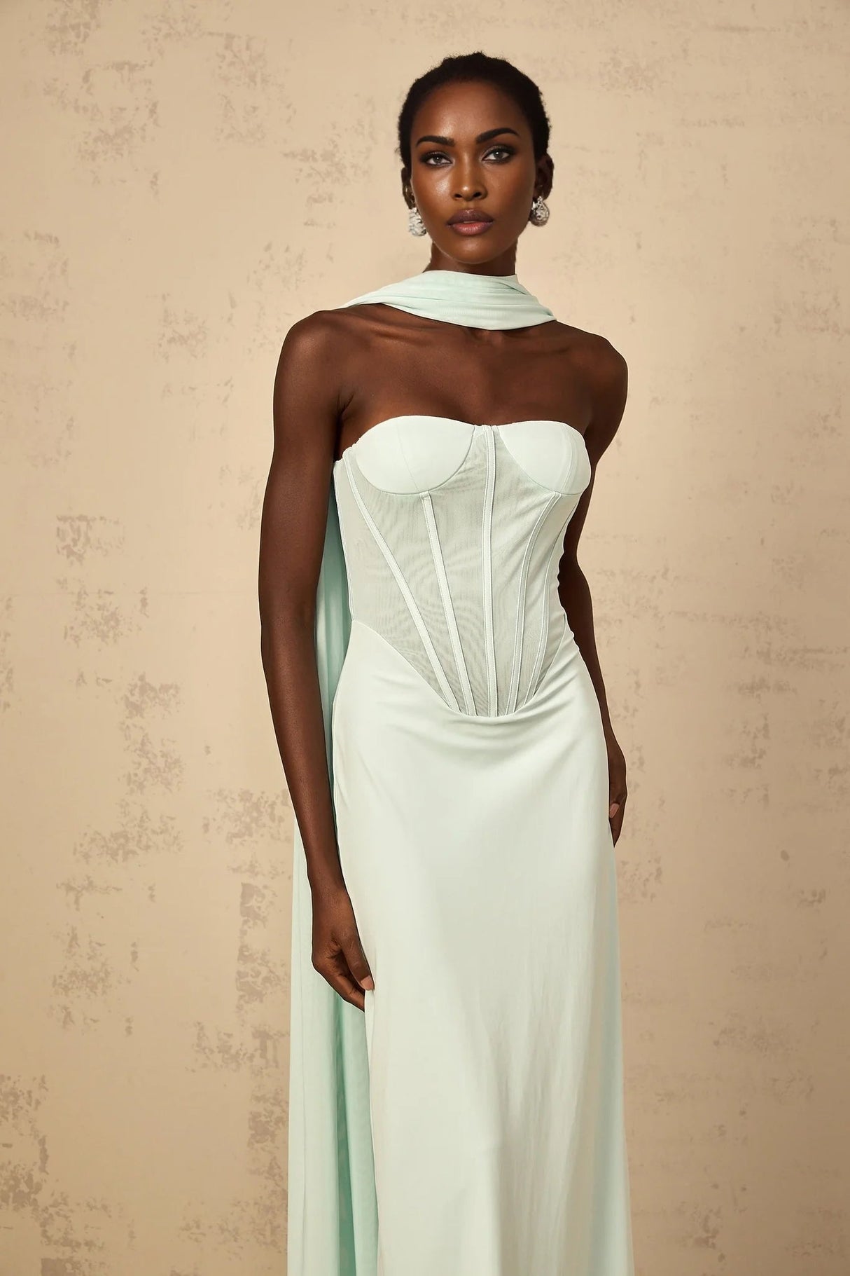 Annamaria Maxi Dress Mint Green Corset & Tulle Detail
