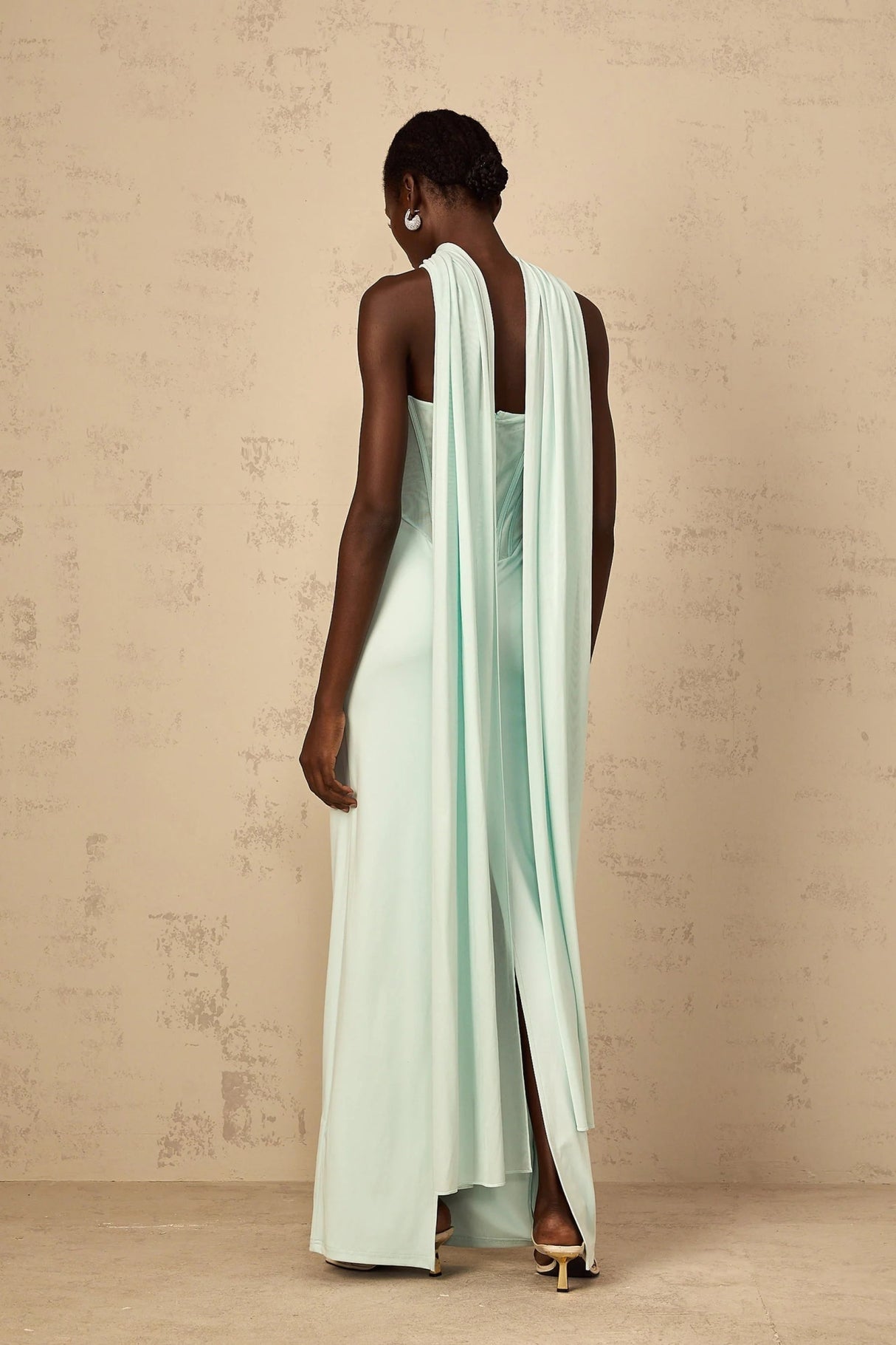 Annamaria Maxi Dress Mint Green Corset & Tulle Detail