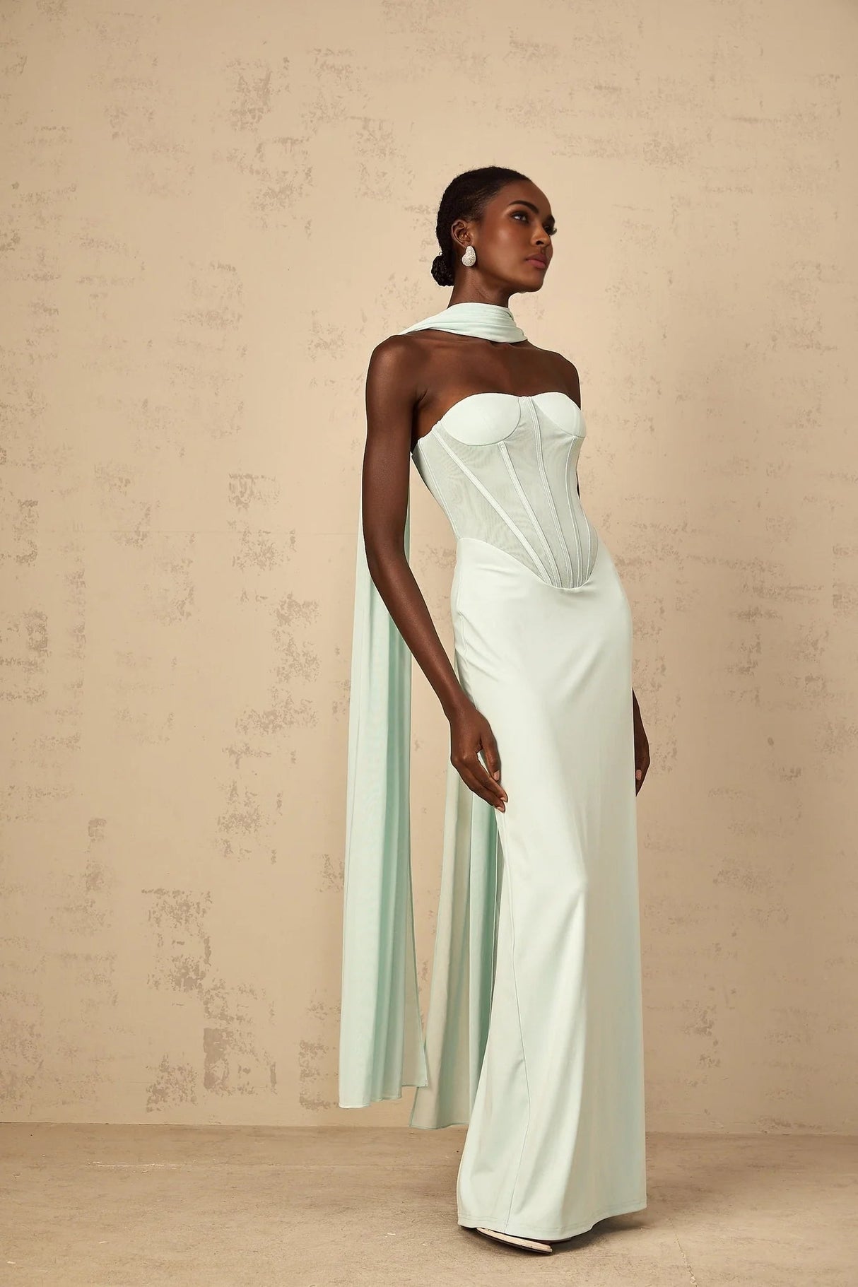 Annamaria Maxi Dress Mint Green Corset & Tulle Detail