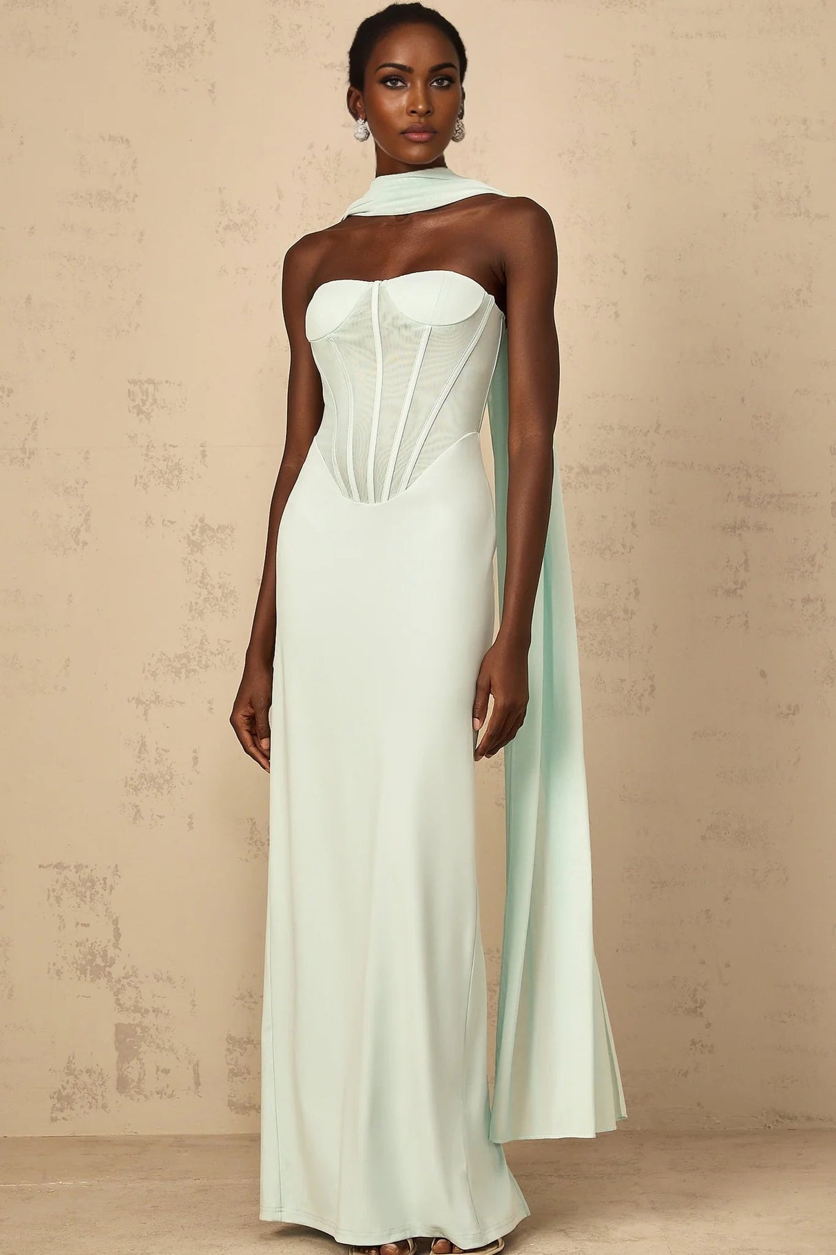 Annamaria Maxi Dress Mint Green Corset & Tulle Detail