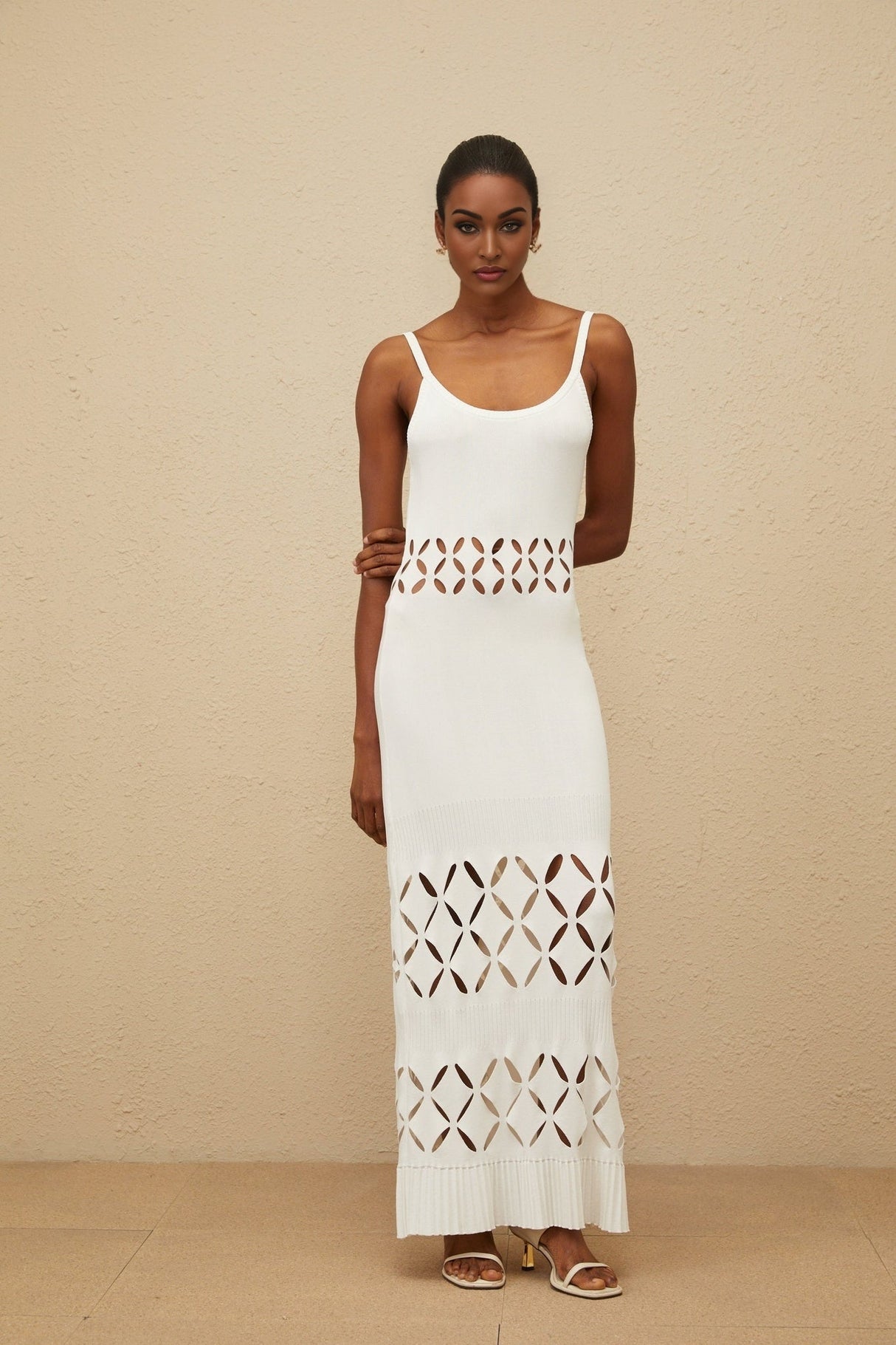 Annamaria Maxi Dress - White - Cut - out Design - Flared Hem