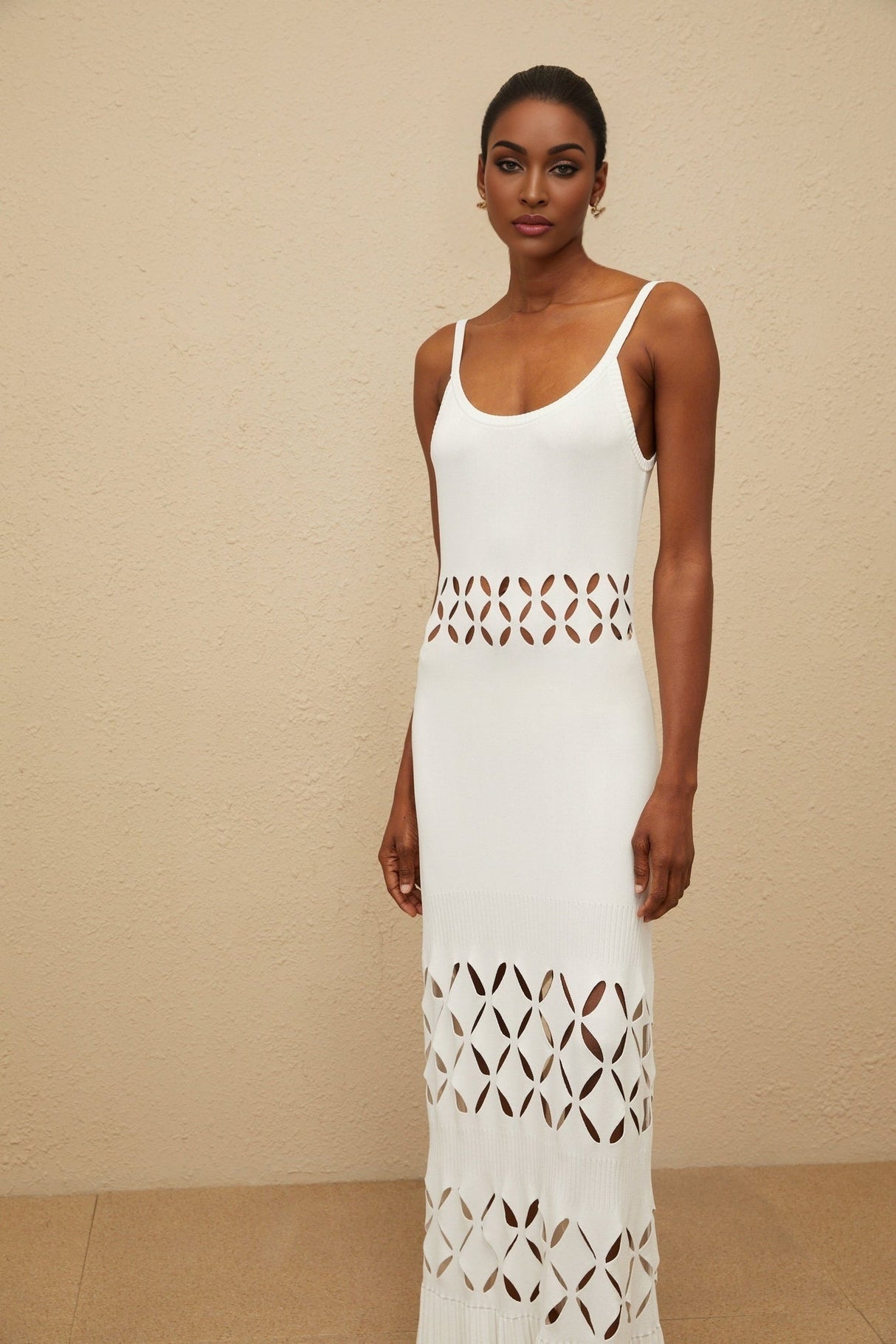 Annamaria Maxi Dress - White - Cut - out Design - Flared Hem