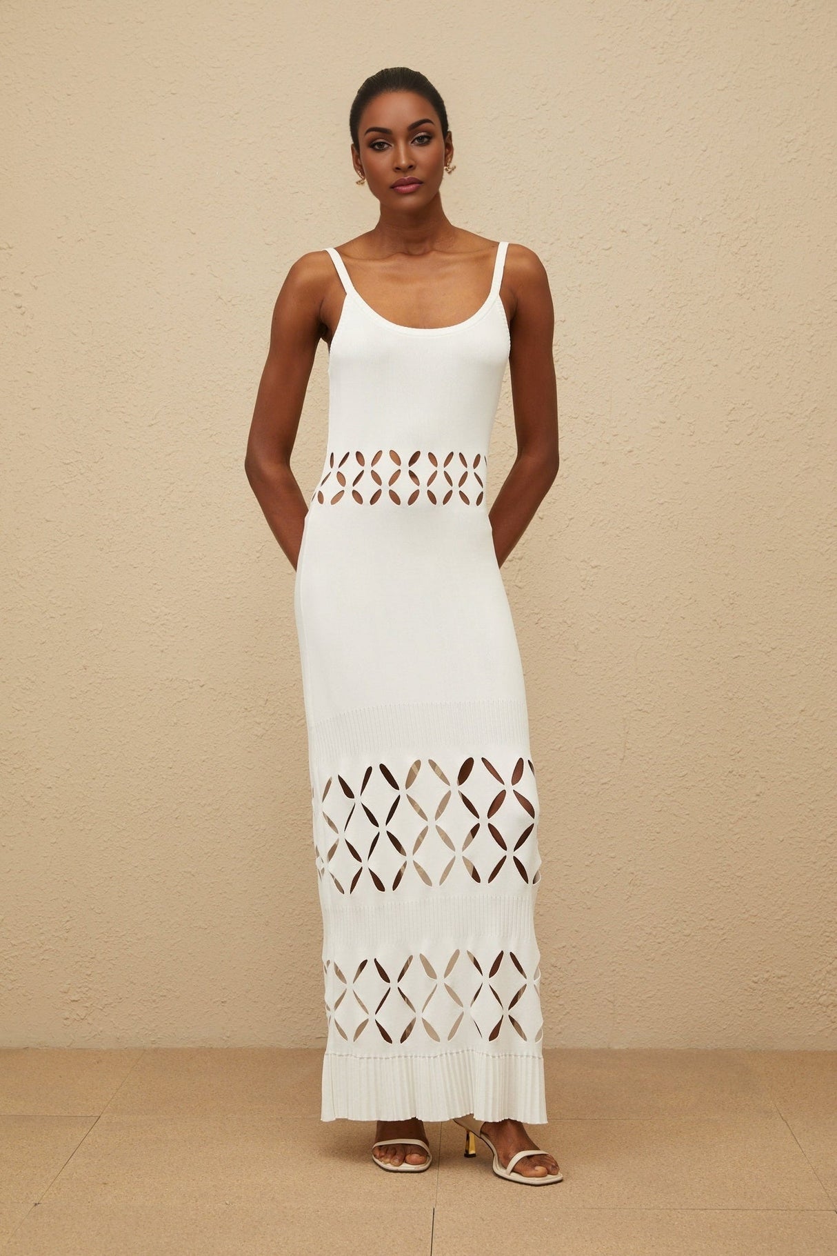 Annamaria Maxi Dress - White - Cut - out Design - Flared Hem