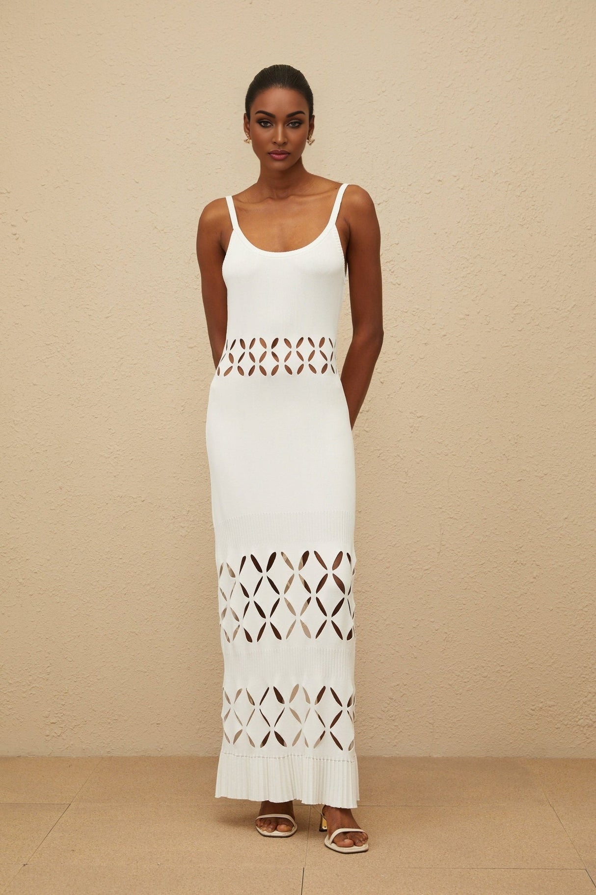 Annamaria Maxi Dress - White - Cut - out Design - Flared Hem