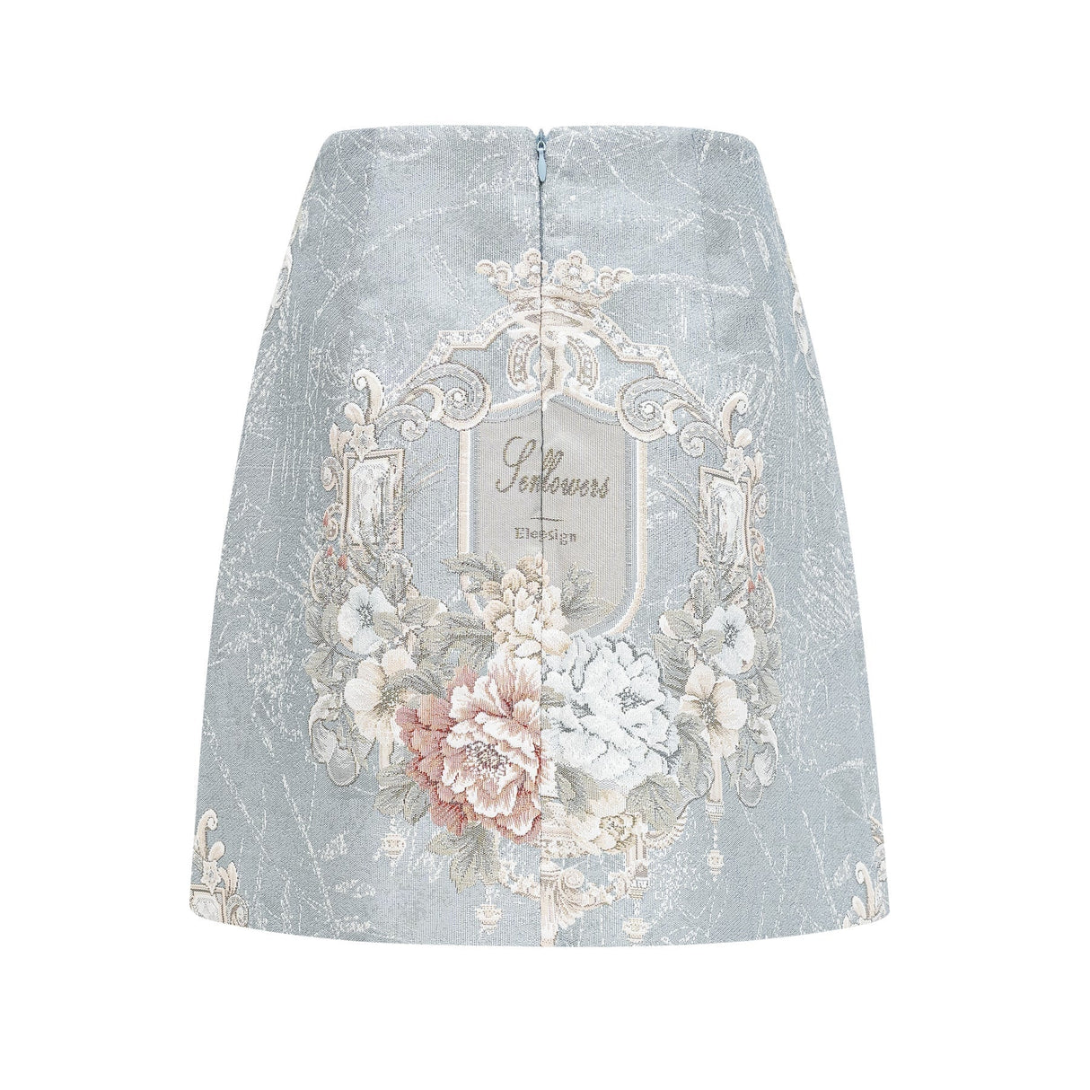Annetta Embroidered Skirt - Crystal Embellishment - Straight Hem - Rear Zip Fastening - Thigh Length
