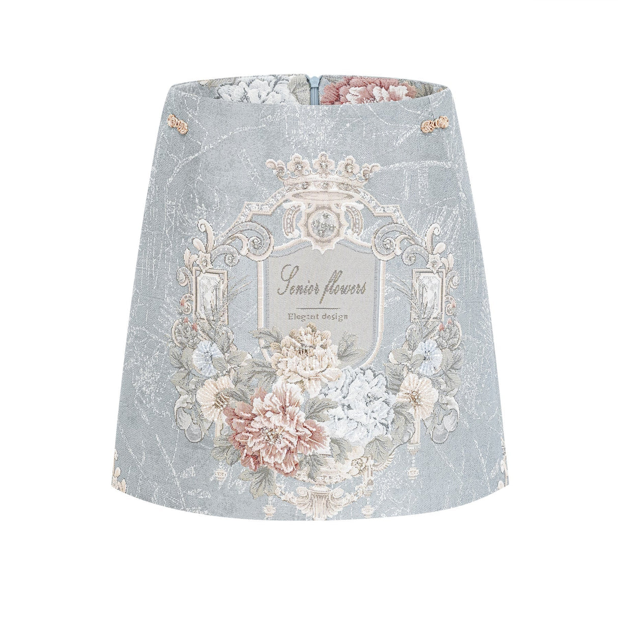 Annetta Embroidered Skirt - Crystal Embellishment - Straight Hem - Rear Zip Fastening - Thigh Length