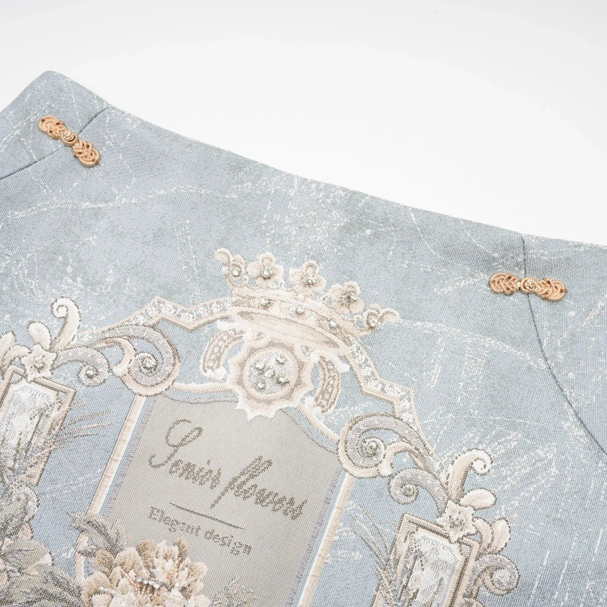 Annetta Embroidered Skirt - Crystal Embellishment - Straight Hem - Rear Zip Fastening - Thigh Length