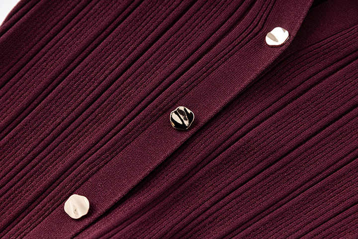 Annie Dress - Fitted Silhouette With Flared Hem - Ribbed Texture With Button Details - Bodycon Fit With Long Sleeves - Vintage - Inspired Chic Style