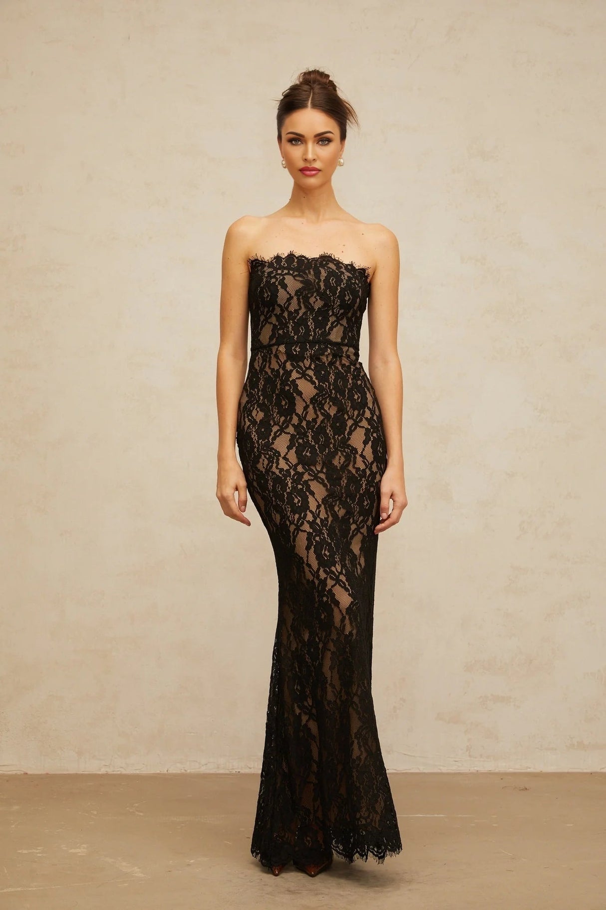 Annie Maxi Dress Black Floral Lace Off - Shoulder Mermaid Hem