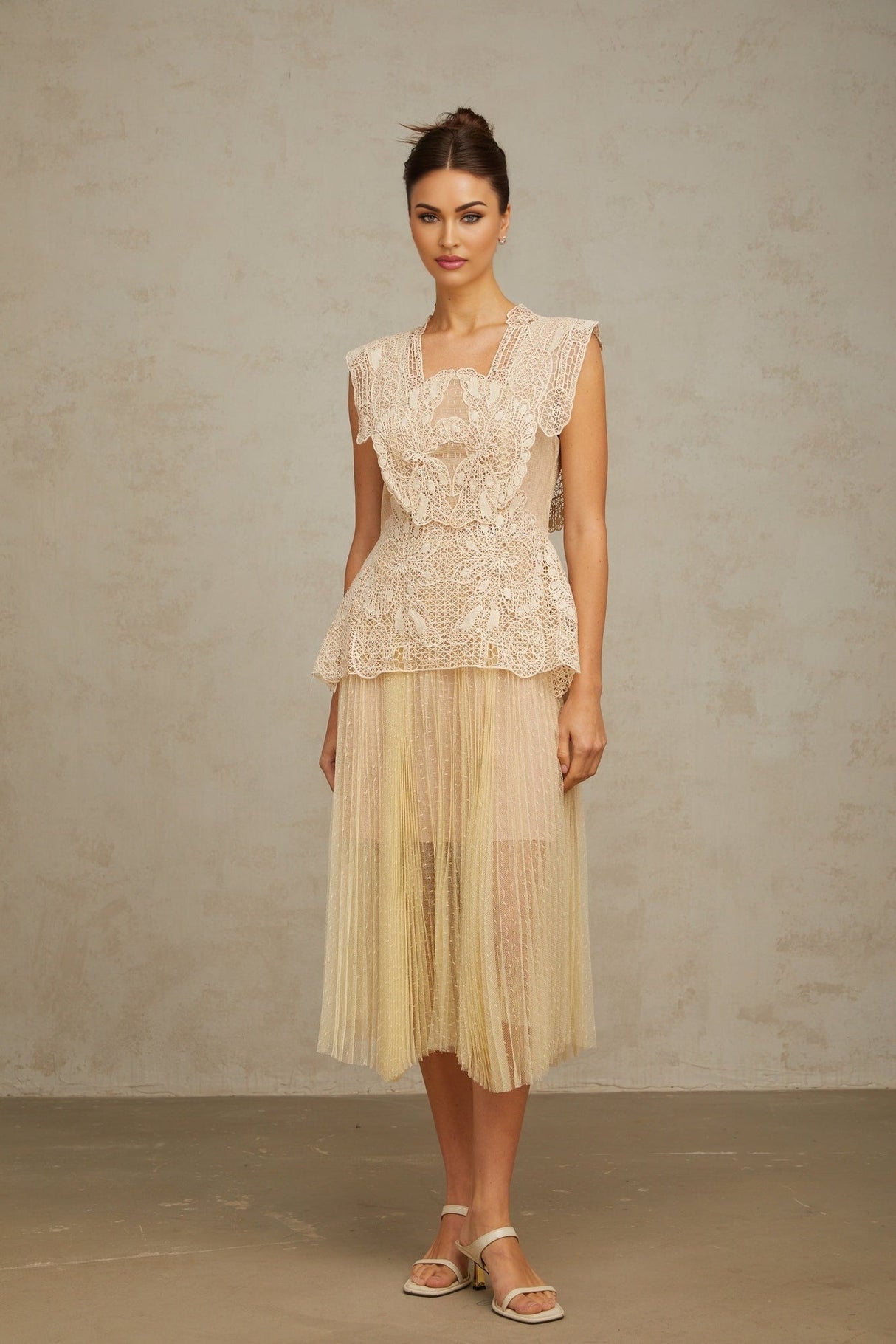 Annie Midi Dress – Sleeveless – Tulle – Pleated Detailing