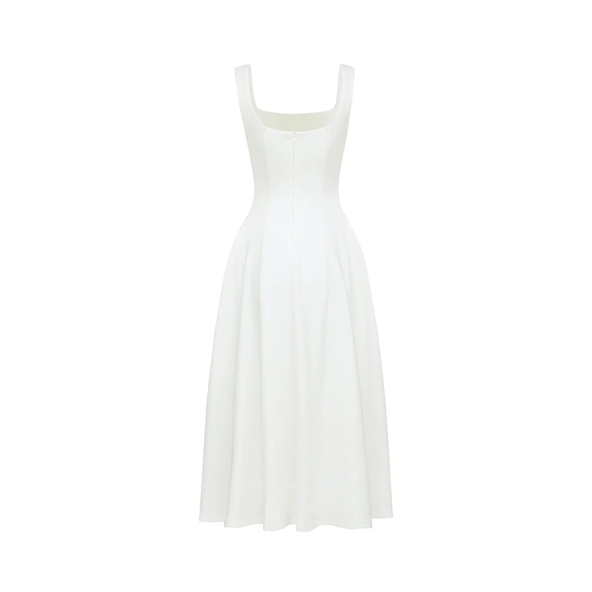 Annie Midi Dress - Square Neck - Sleeveless - Pleat Detailing - Waist Tightened Design - Flared Skirt